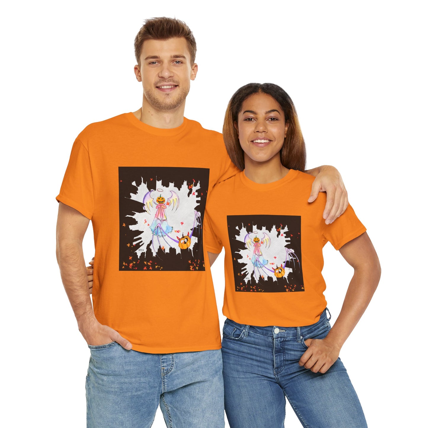 Halloween City Cross Street, Unisex Heavy Cotton Tee by artist Marie Frederique