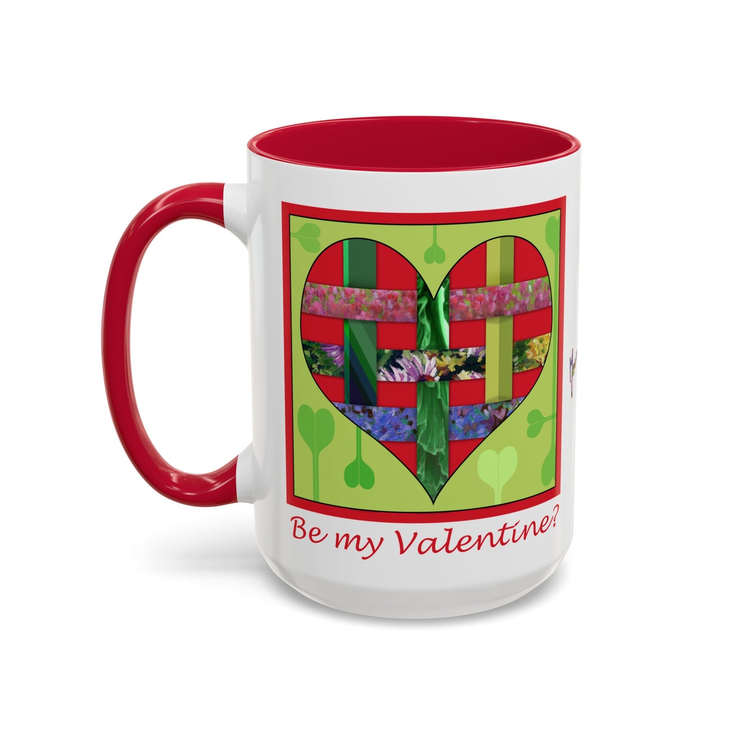 Valentine Red Multicolored Ribbon Heart - 11oz & 15oz Colorful Mug Gift by artist Marie Frederique