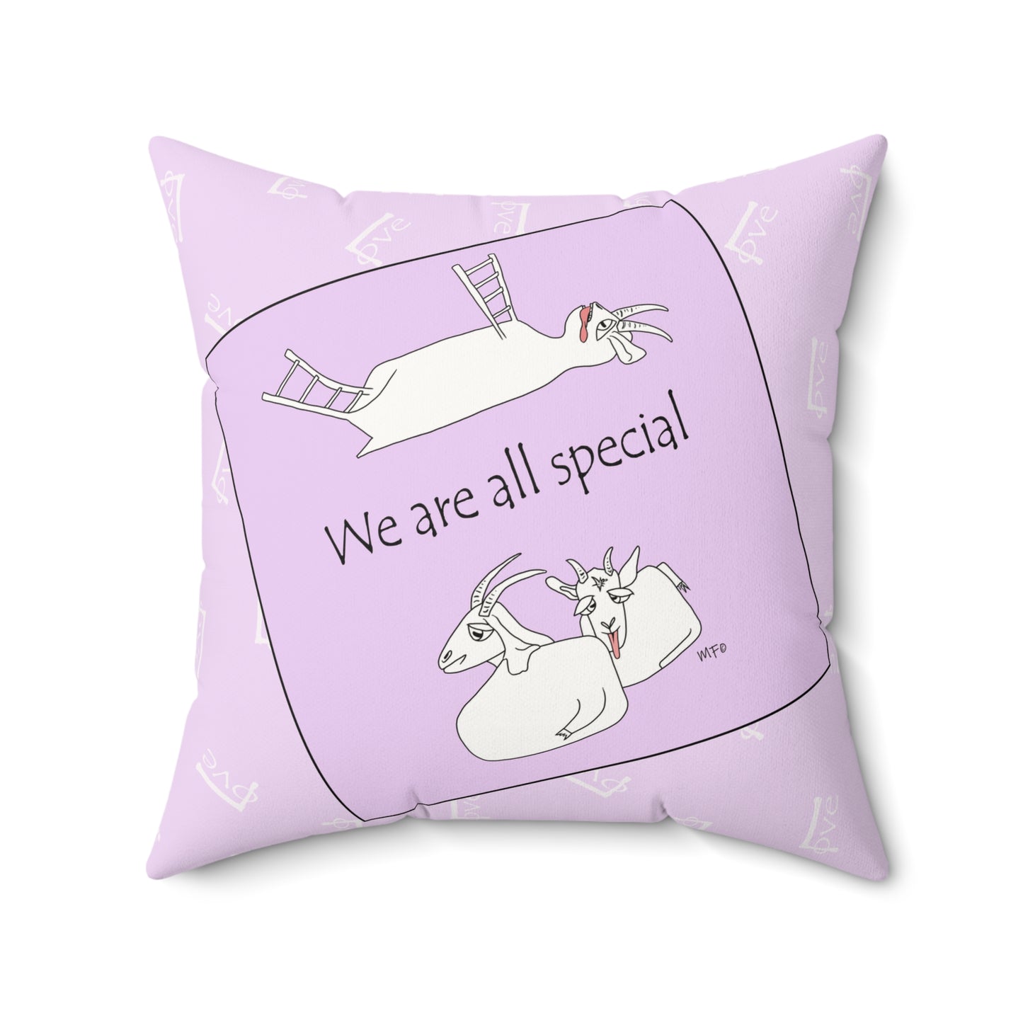 Whimsical Goat Pillow, We Are All Special by artist Marie Frederique Unique Gift for Animal Lovers, Pastel Room Accent