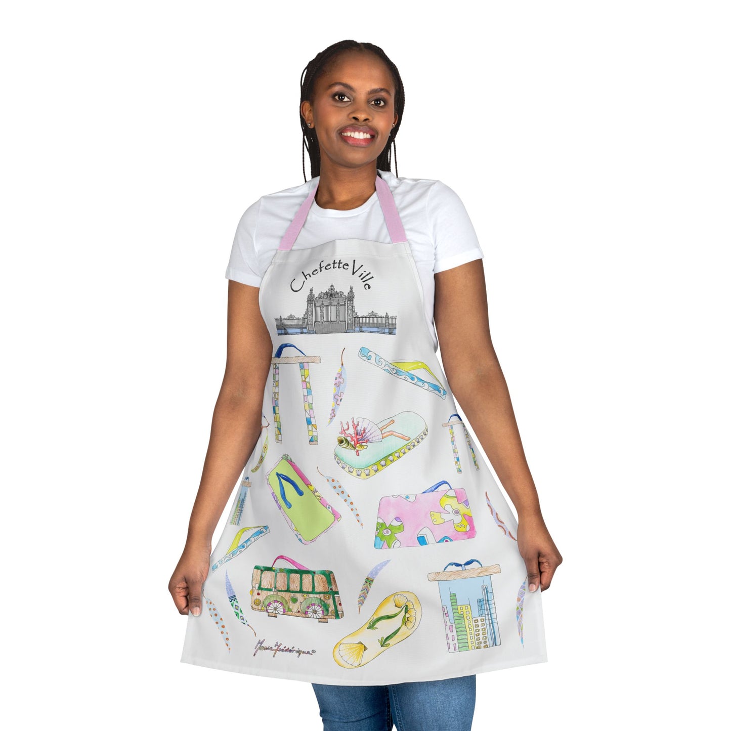 Beach Flip-Flop Pattern Apron – Summer Vacation Kitchen Apron by artist Marie Frederique