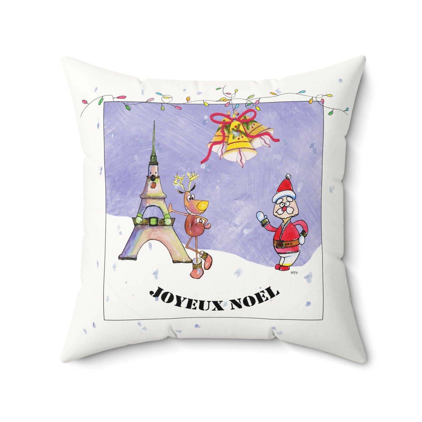 Joyeux Noel Festive Faux Suede Pillow by artist Marie Frederique