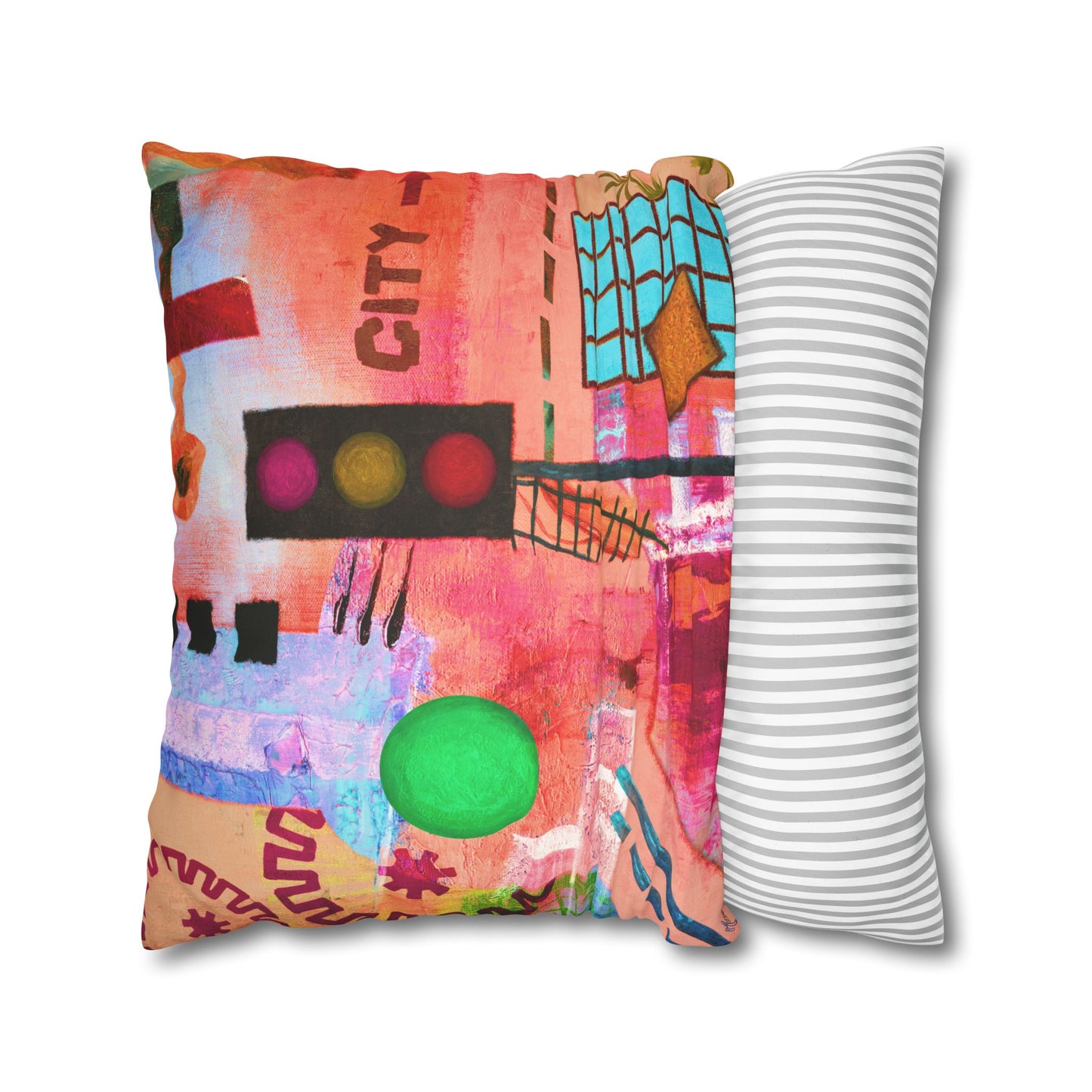 Urban City-Themed Faux Suede Pillowcase by artist Marie Frederique (Pillow not included)