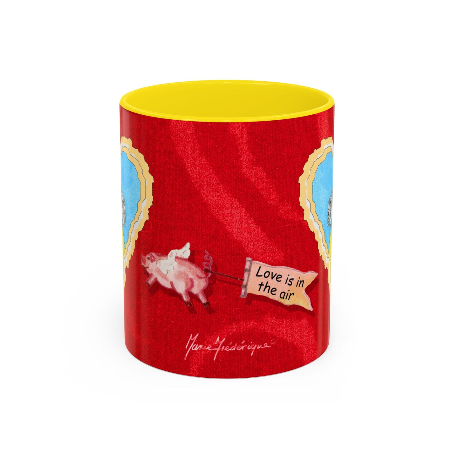 Valentine Sheep, Love is in the air with flying pig - Accent Coffee Mug (11, 15oz) by artist Marie Frederique