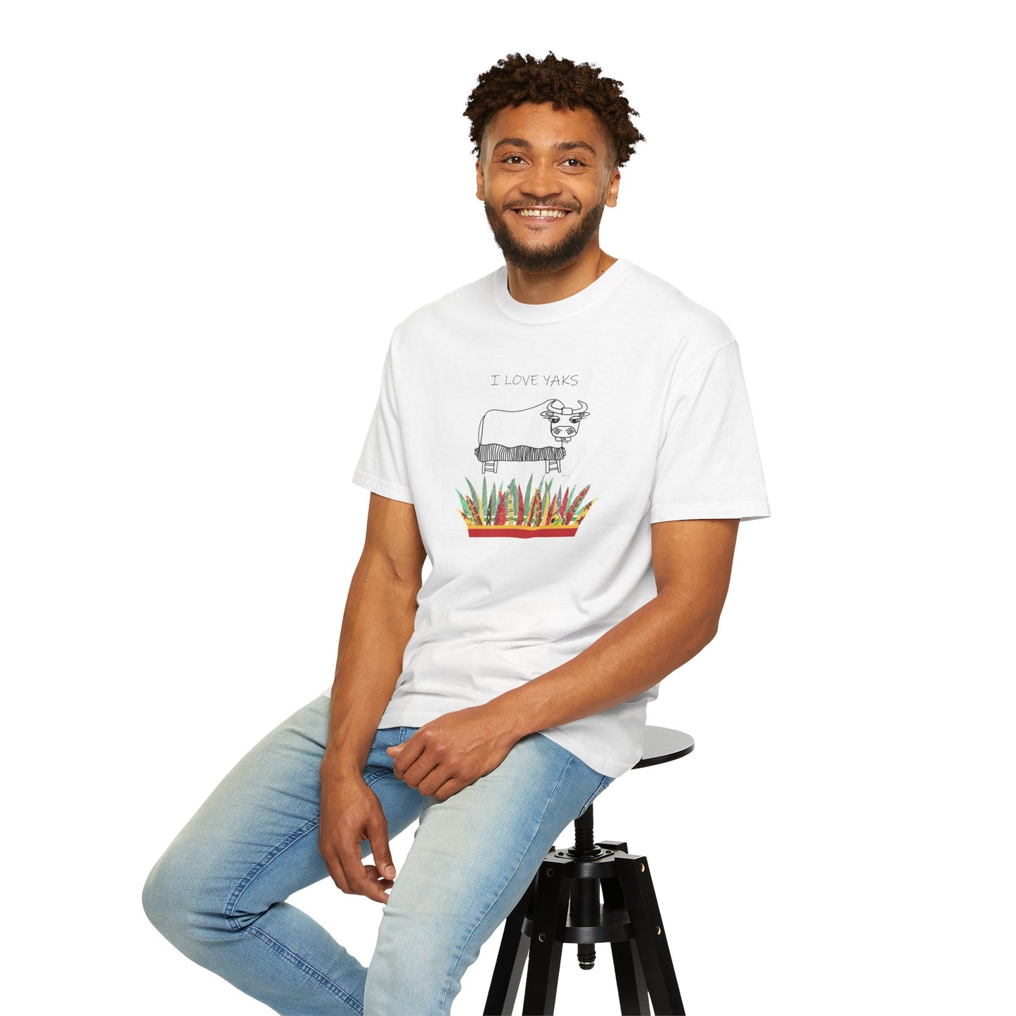 I love Yaks, Unisex Garment-Dyed T-shirt by artist Marie Frederique
