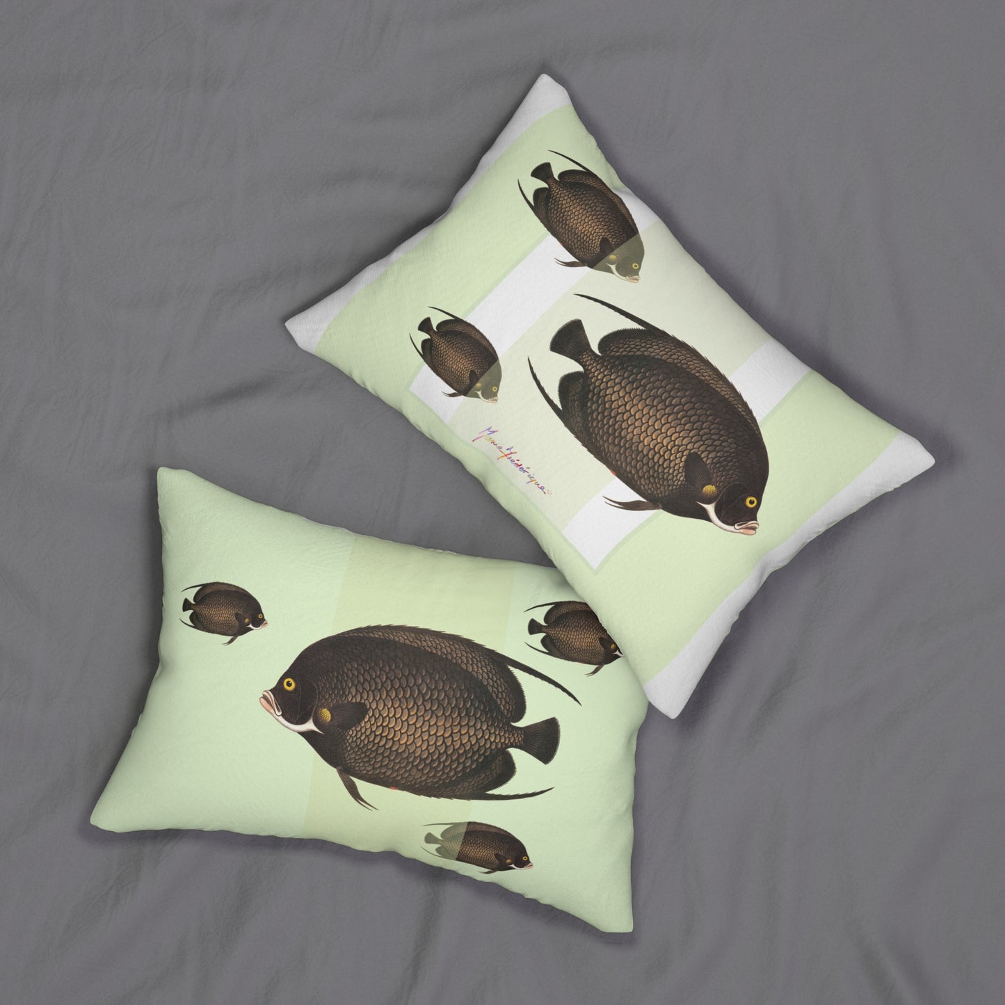 Nautical Fish Lumbar Pillow, by artist Marie Frederique