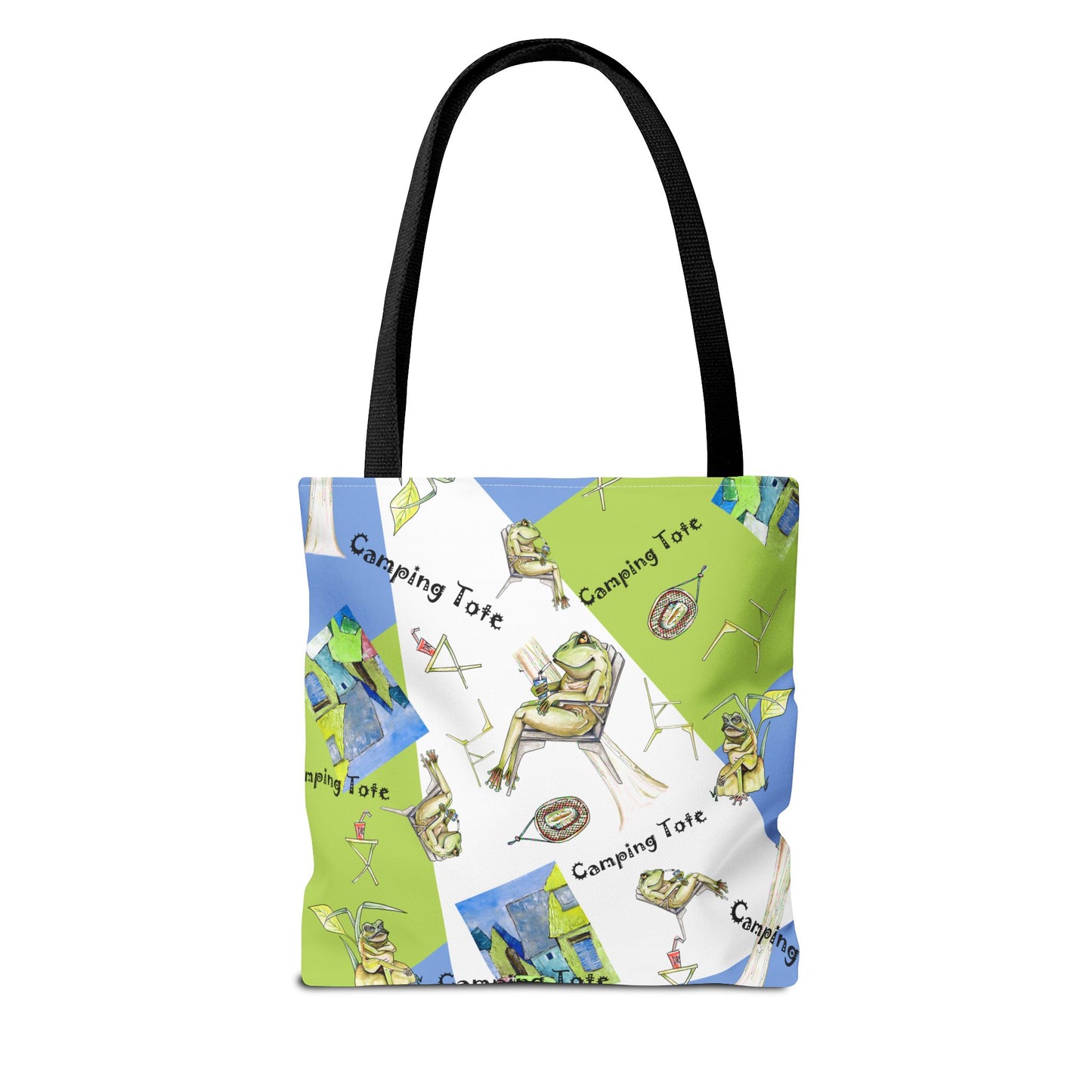 Camp Frog Adventure Tote Bag by artist Marie Frederique