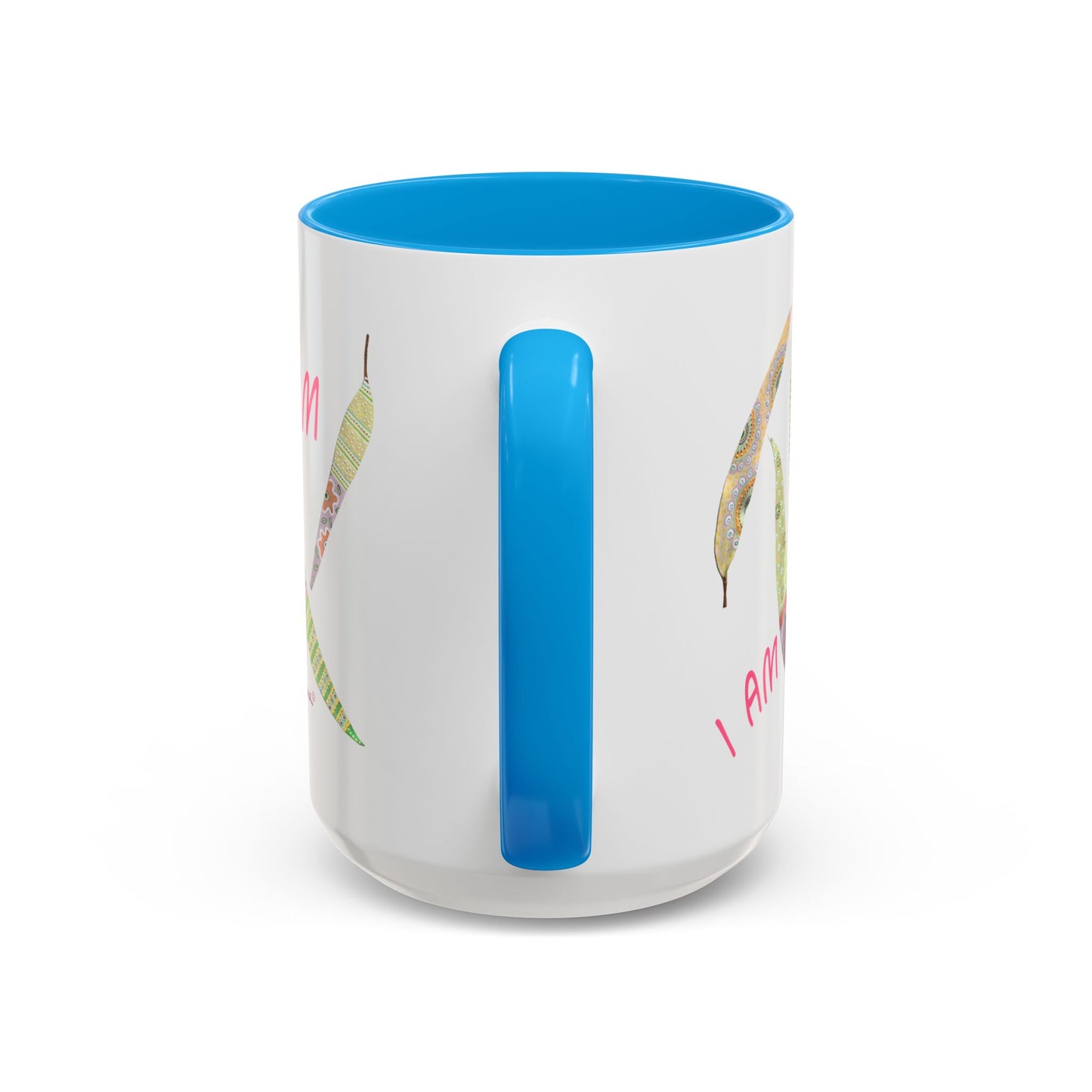 I AM - long pastel painted Eucalyptus leaves mug by Artist Marie Frederique