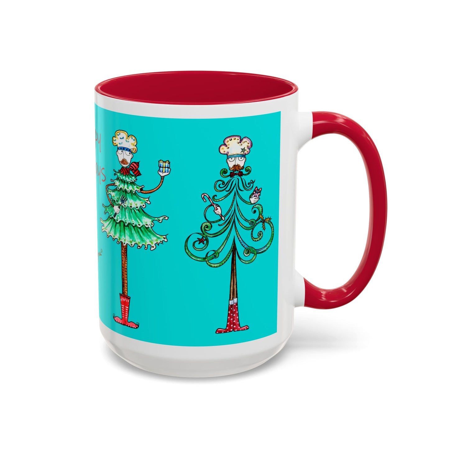 Christmas Trees, Happy Holiday Colorful Mugs by artist Marie Frederique