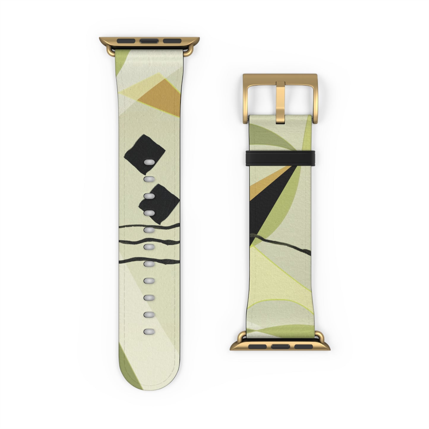 Abstract Series, Fun muted Greens, Putty and Black faux leather Watch Band by artist Marie Frederique