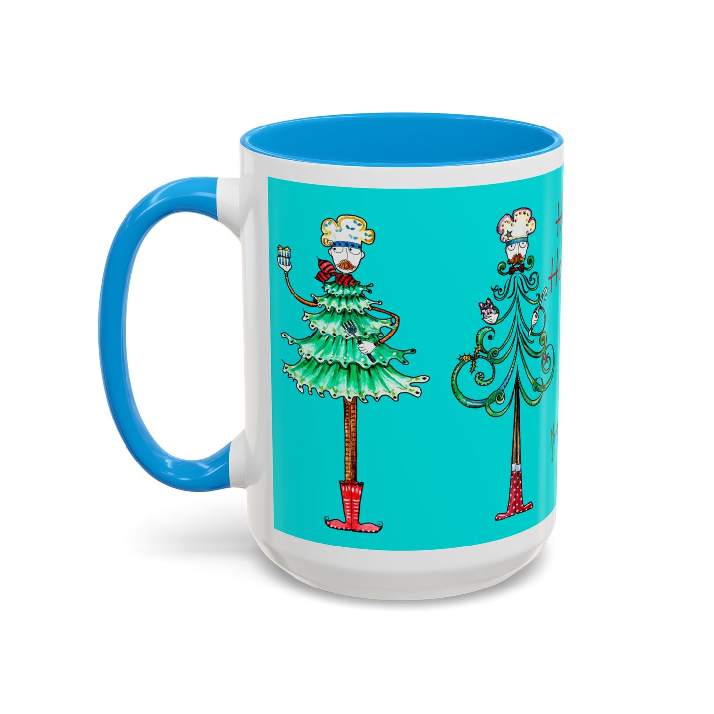 Christmas Trees, Happy Holiday Colorful Mugs by artist Marie Frederique