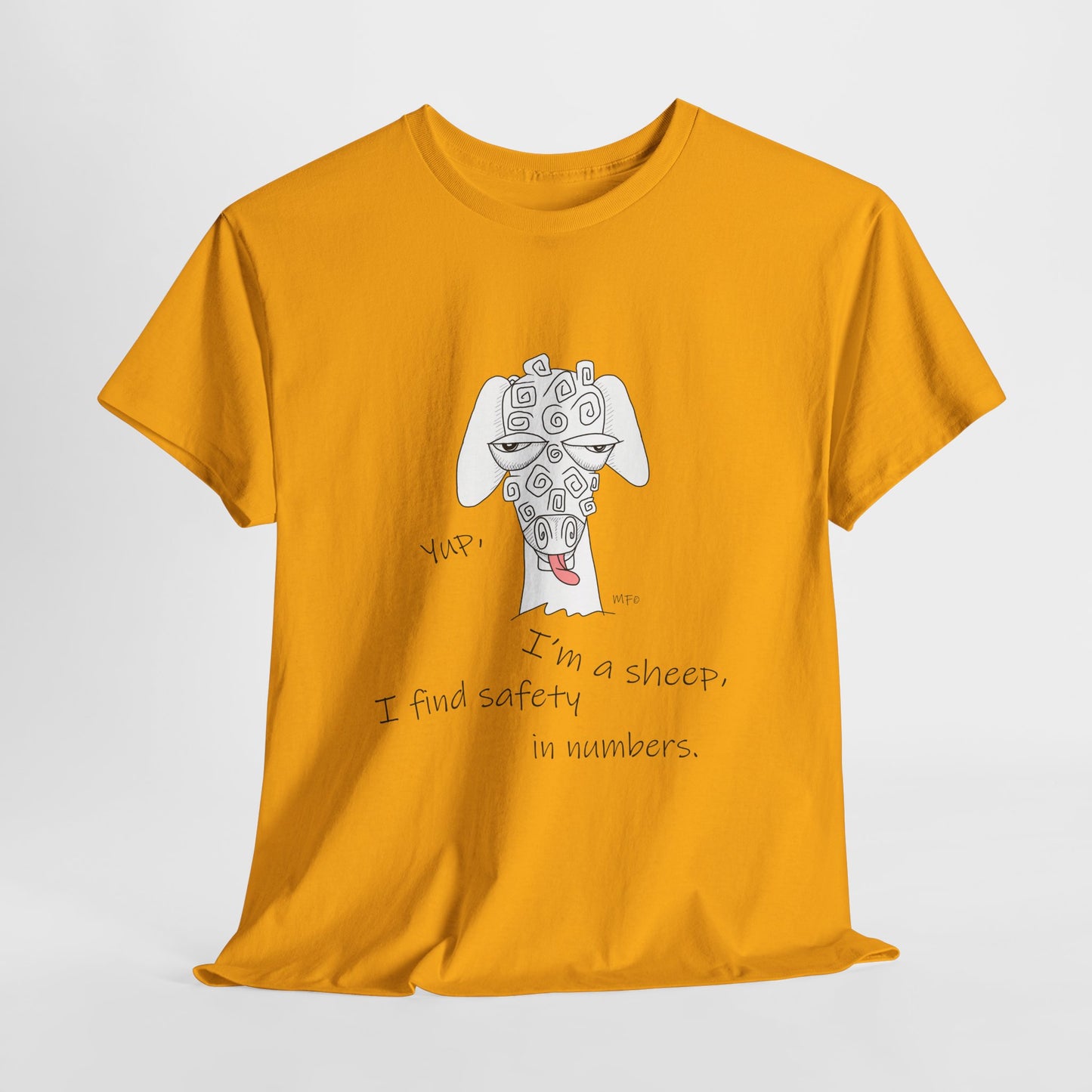 Sheep Lovers - Safety in Numbers. Unisex Heavy Cotton Tee by artist Marie Frederique