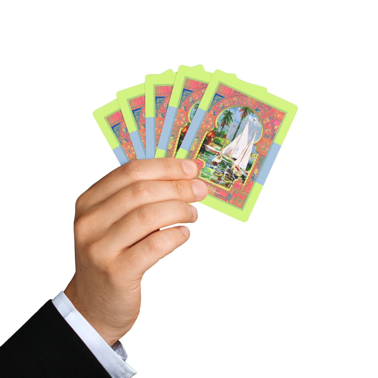 Moroccan Arch 2 with sail boats Bridge/Poker Playing Cards Set - Unique Nautical & Elegant Design by artist Marie Frederique