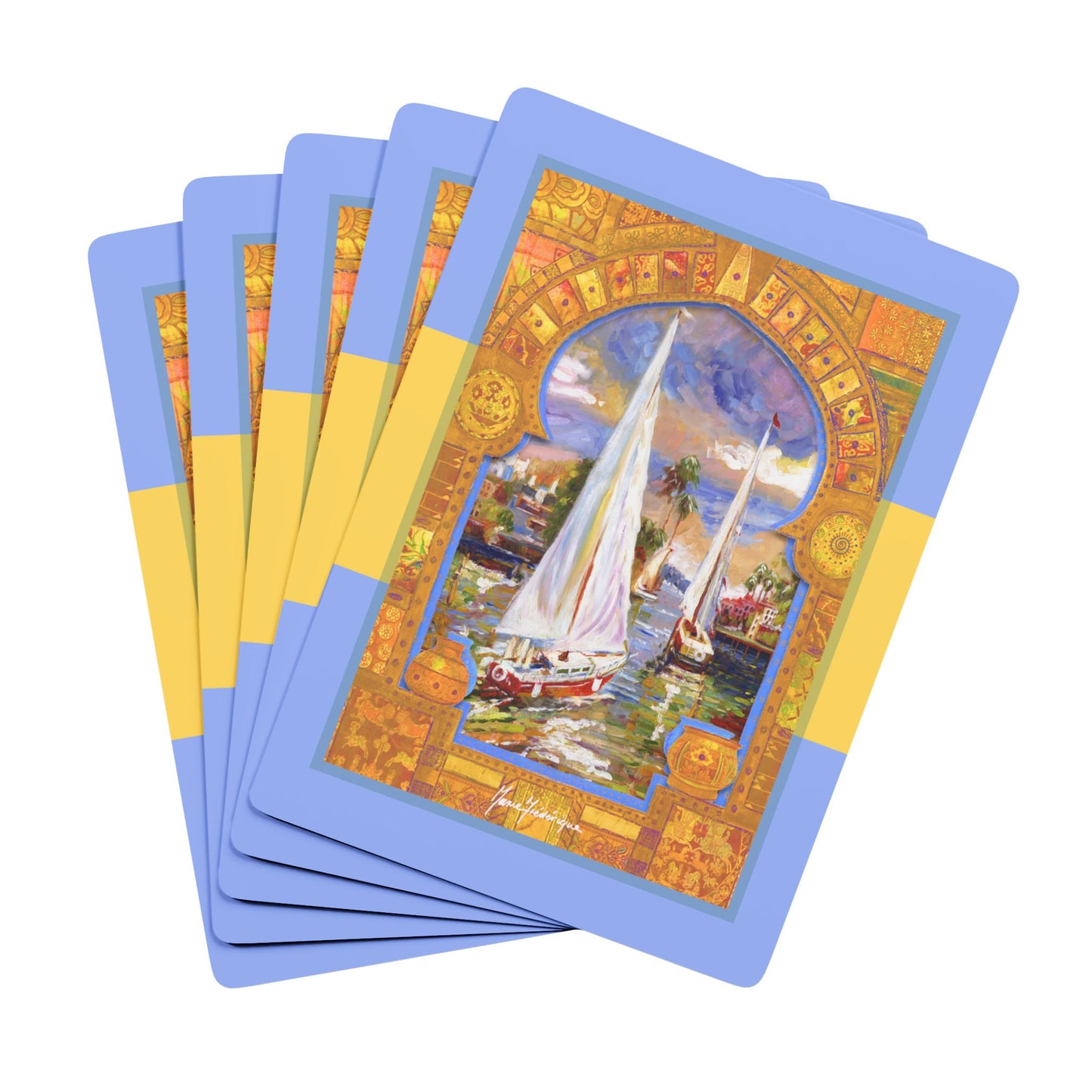 Moroccan Arch with sail boats Bridge/Poker Playing Cards Set - Unique Nautical & Elegant Design by artist Marie Frederique
