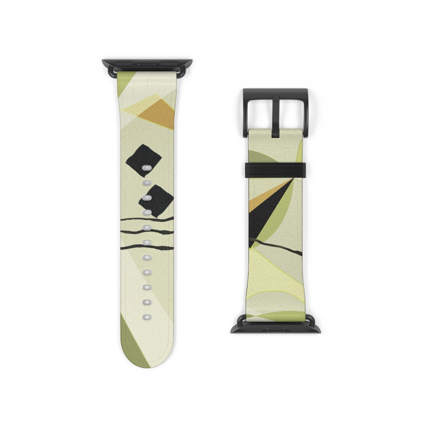 Abstract Series, Fun muted Greens, Putty and Black faux leather Watch Band by artist Marie Frederique