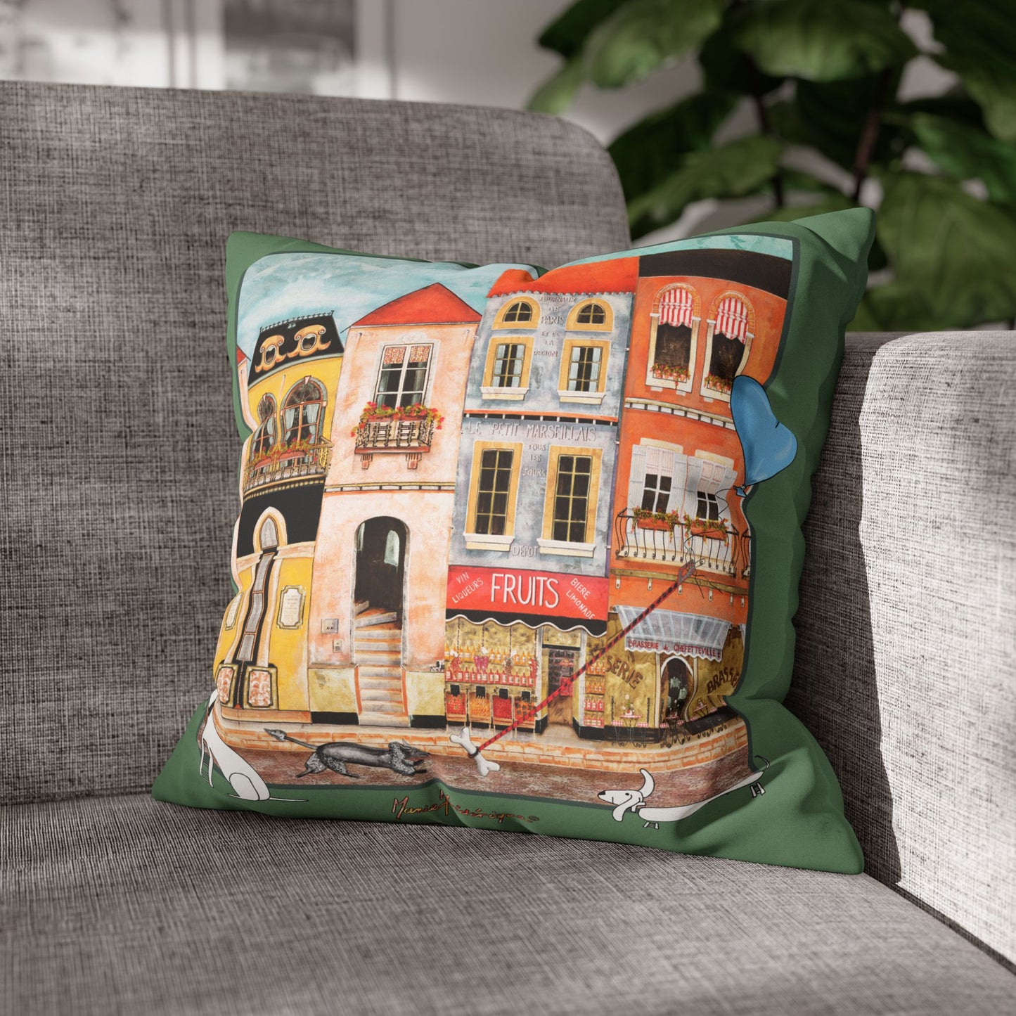 Whimsical town - Chefetteville, Row of Houses with Blue Heart Balloon Accent by artist Marie Frederique