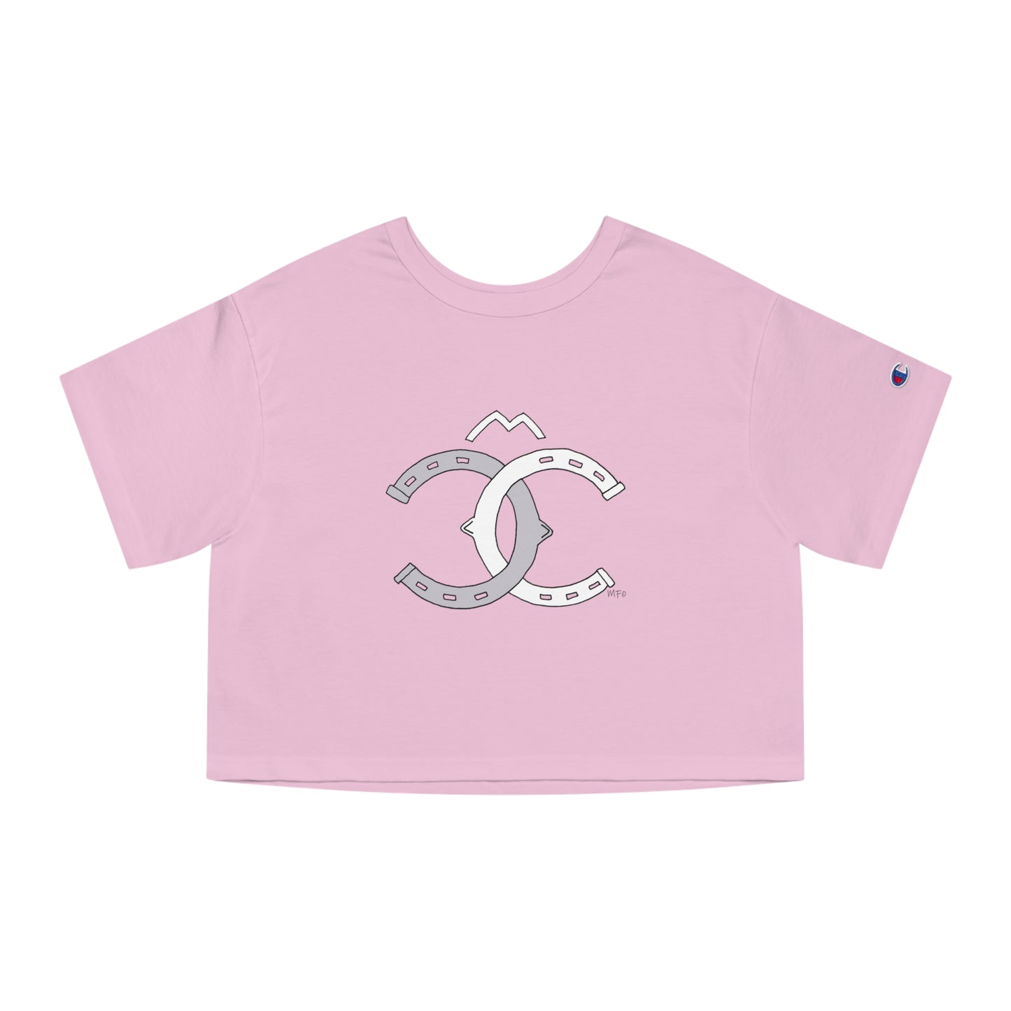 Interlocking Horseshoes, Champion Women's Heritage Cropped T-Shirt by artist Marie Frederique