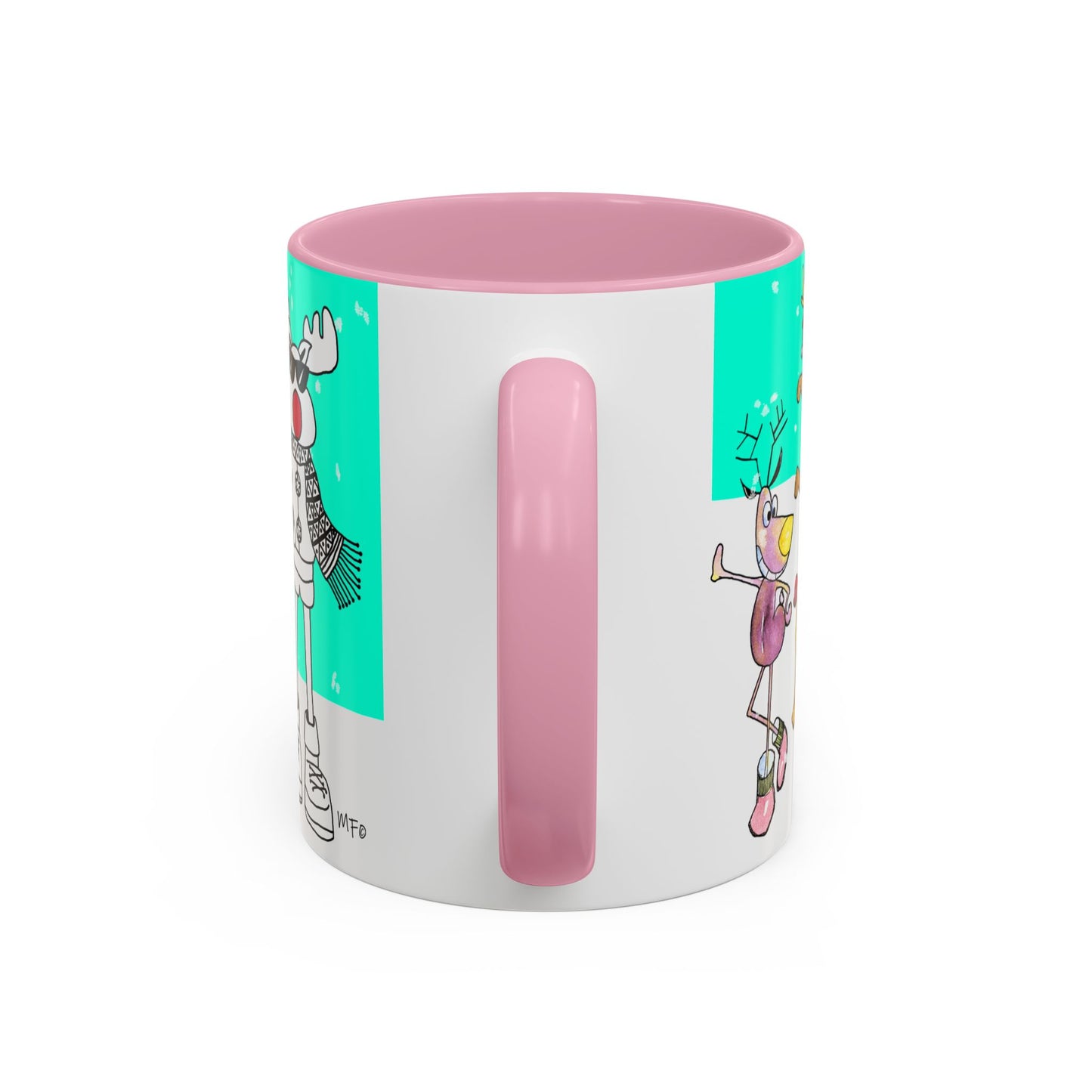 Santa's Job application line up, Christmas Mug, by artist Marie Frederique