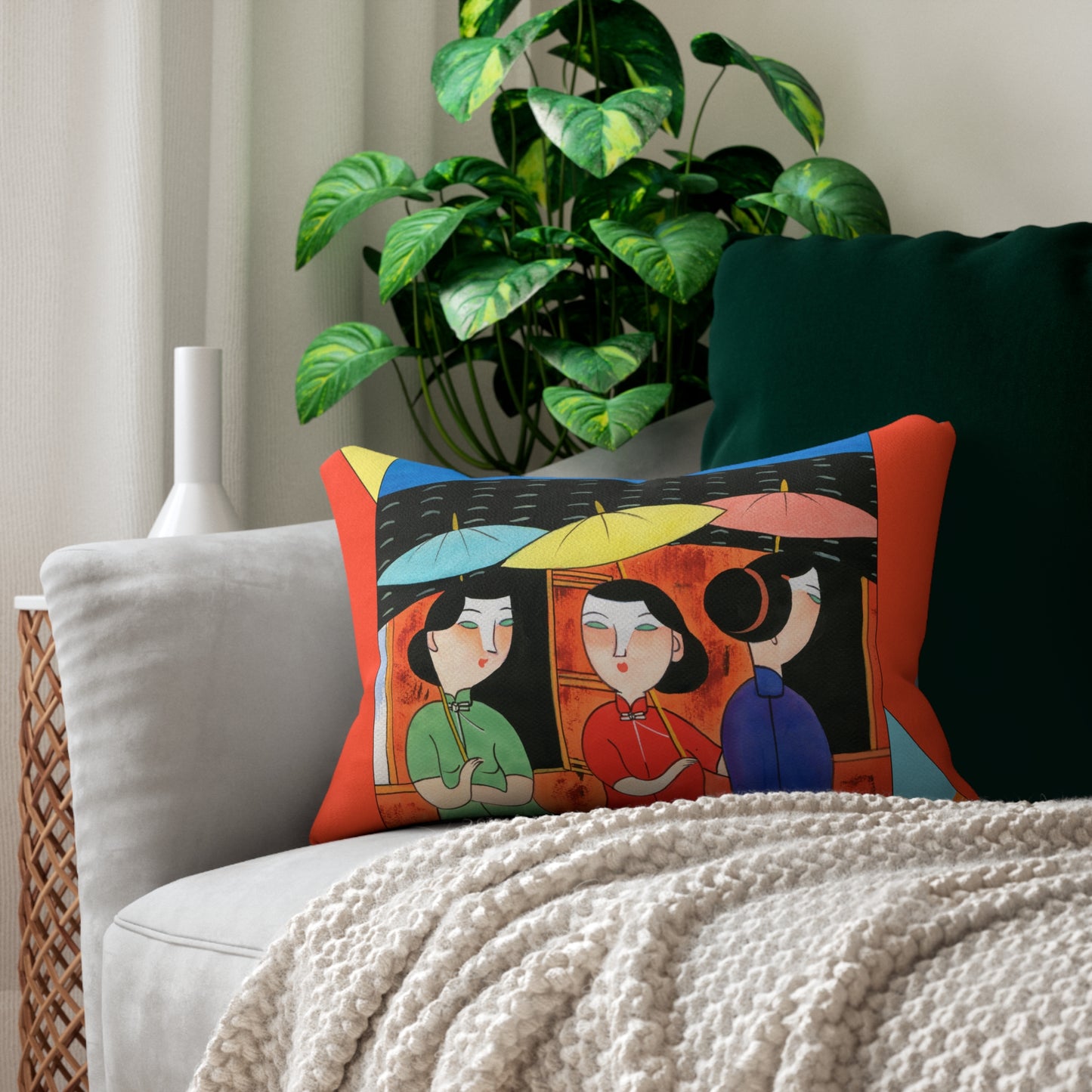Vibrant Modern Art Lumbar Pillow, by artist Marie Frederique