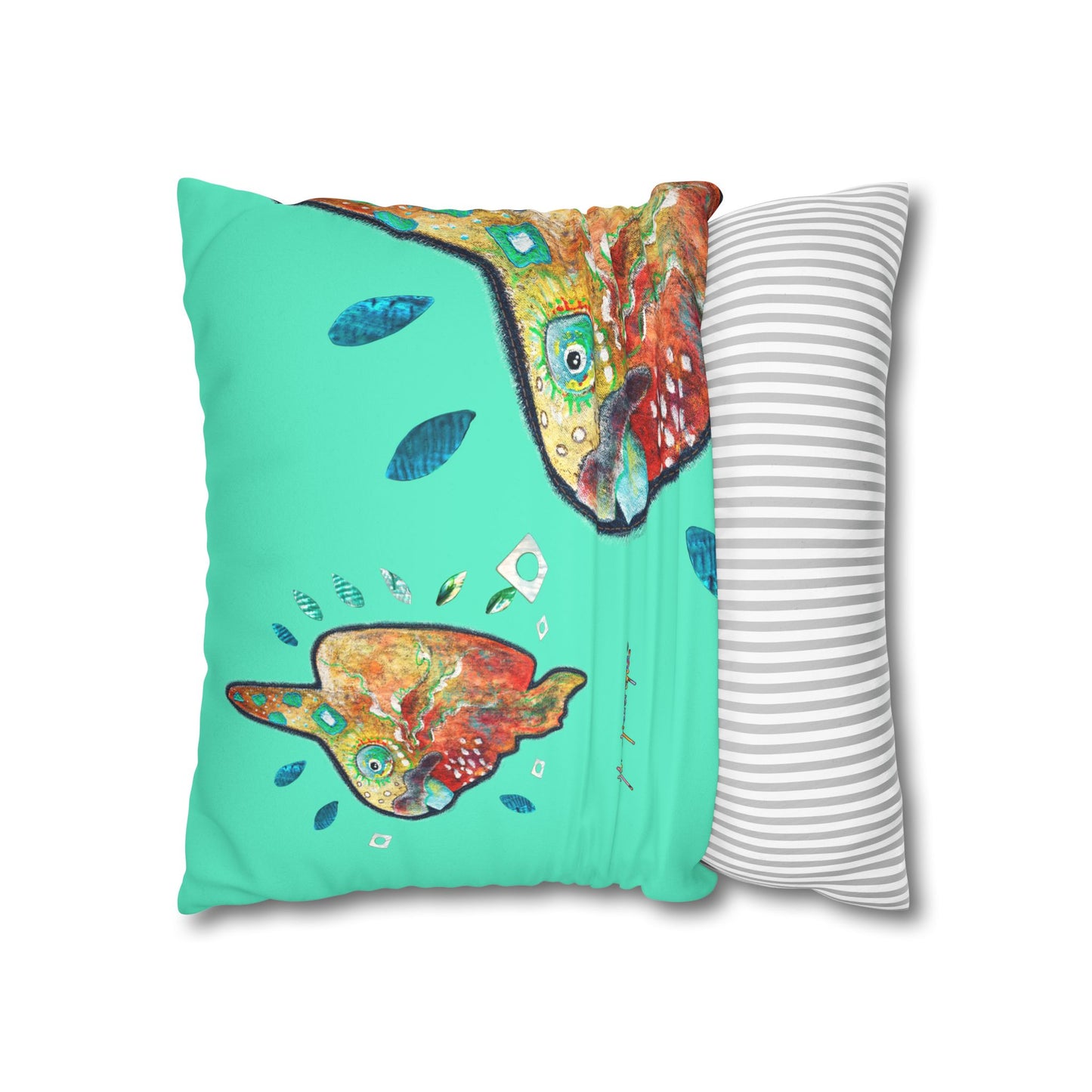 Tropical Sunfish Faux Suede Pillowcase by artist Marie Frederique