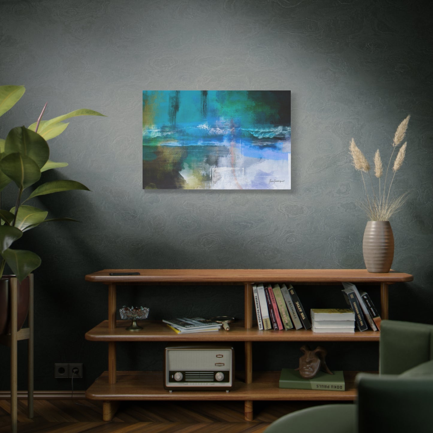 Crashing Wave, Coastal Vibes in Blues and Greens canvas art print by artist Marie Frederique