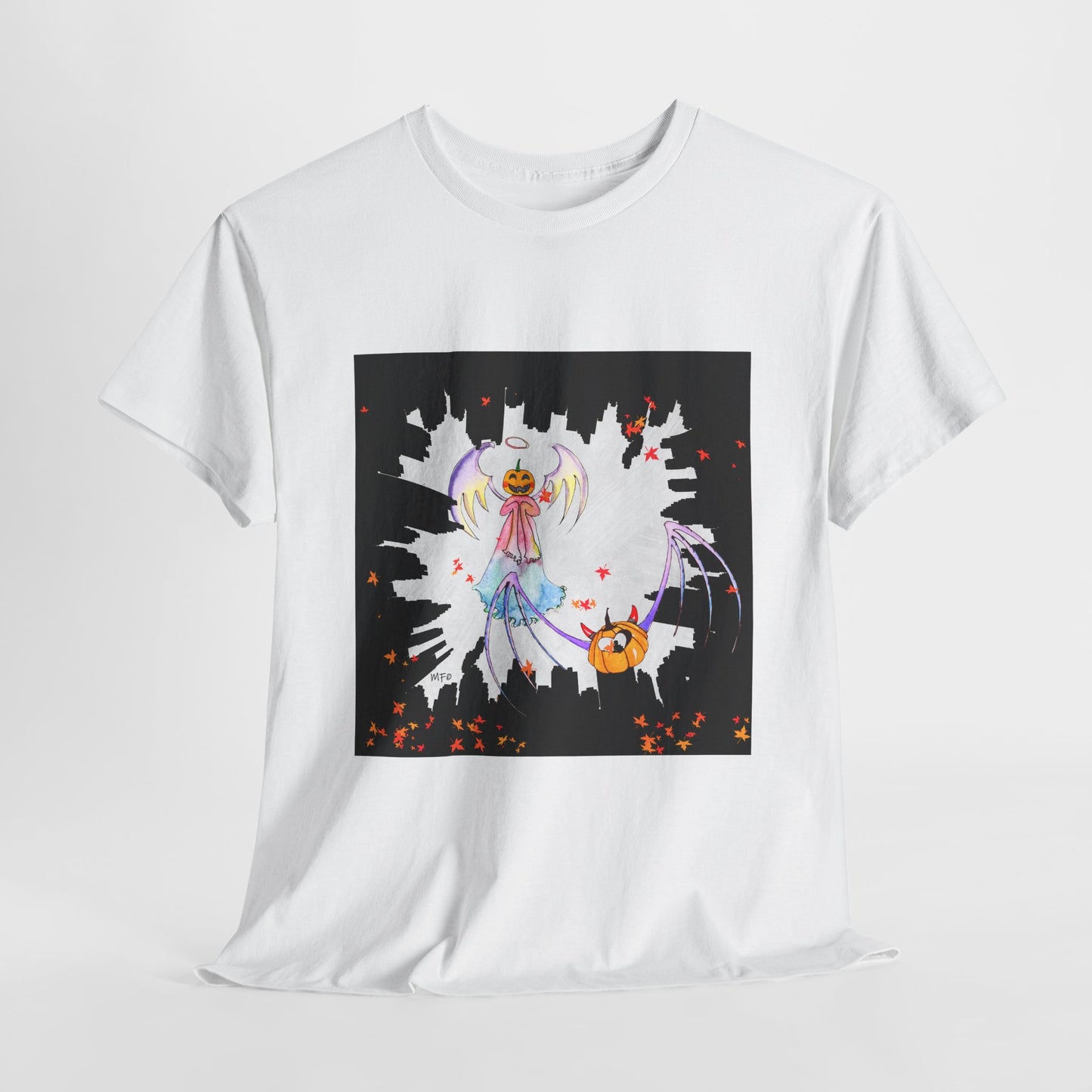 Halloween City Cross Street, Unisex Heavy Cotton Tee by artist Marie Frederique