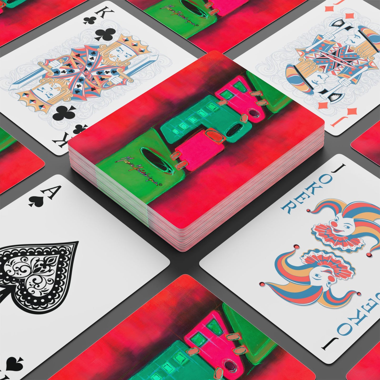 Abstract Train 4 Poker/Bridge Playing Cards Set - Unique Designs for Game Night by artist Marie Frederique