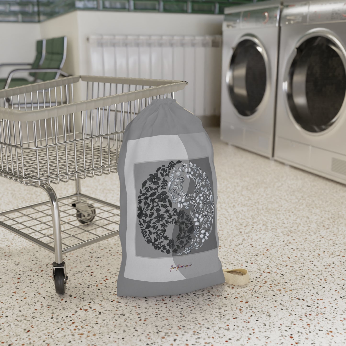 Yin Yang gray Laundry Bag by artist Marie Frederique