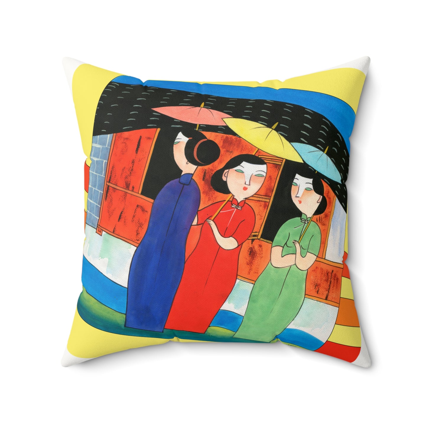 Exotic threesome walking with parasols - by artist Marie Frederique