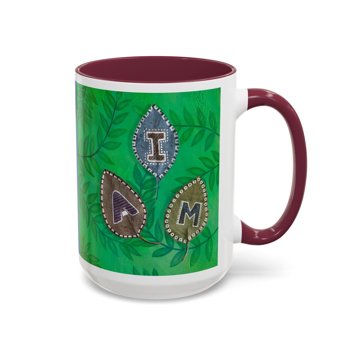 I AM - with painted Alphabet Leaves Mug by Artist Marie Frederique