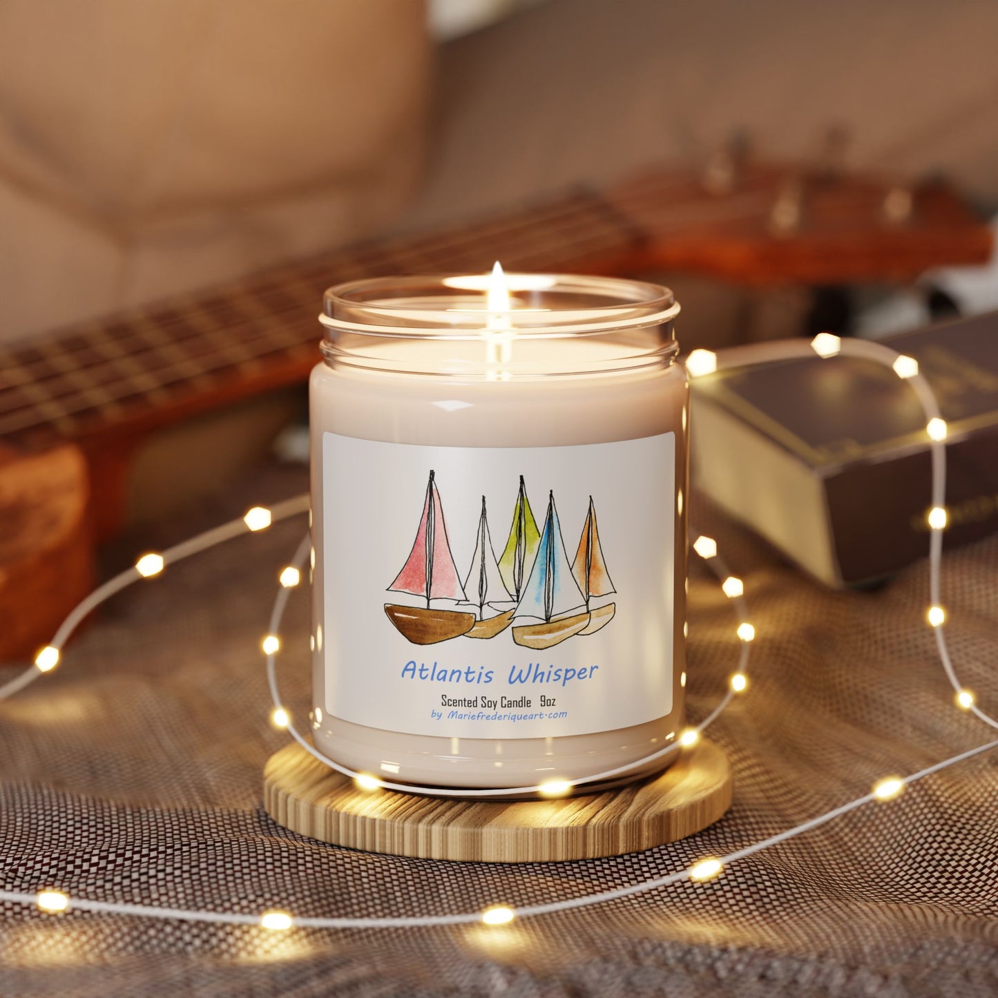 Candle Linen Collection, "Atlantis Whisper", Scented Soy Candle, 9oz by artist Marie Frederique