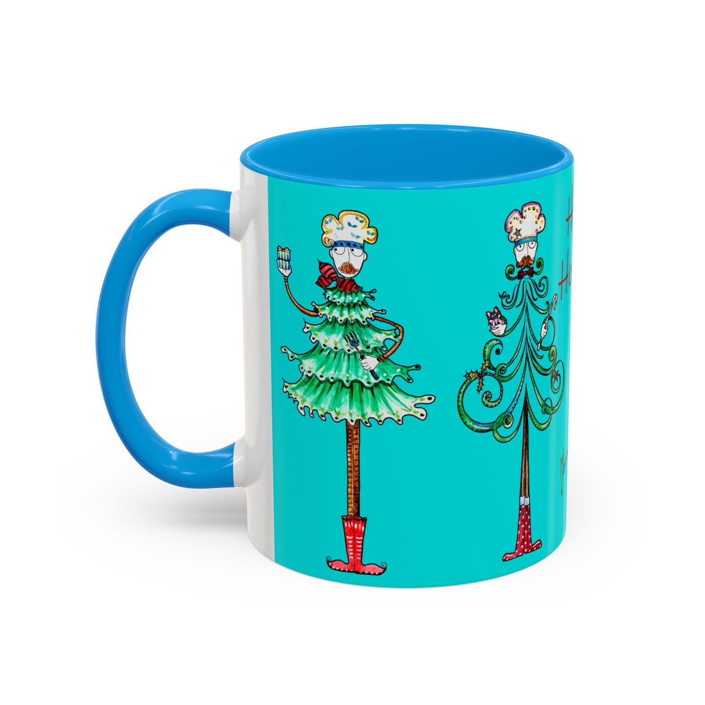 Christmas Trees, Happy Holiday Colorful Mugs by artist Marie Frederique