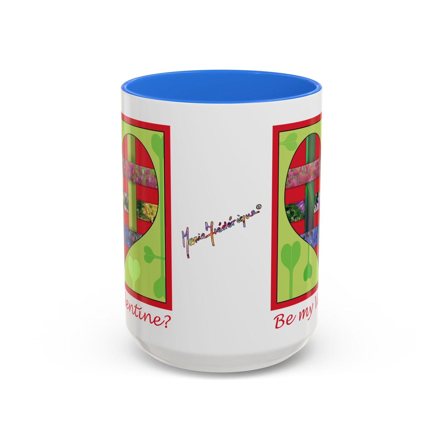 Valentine Red Multicolored Ribbon Heart - 11oz & 15oz Colorful Mug Gift by artist Marie Frederique
