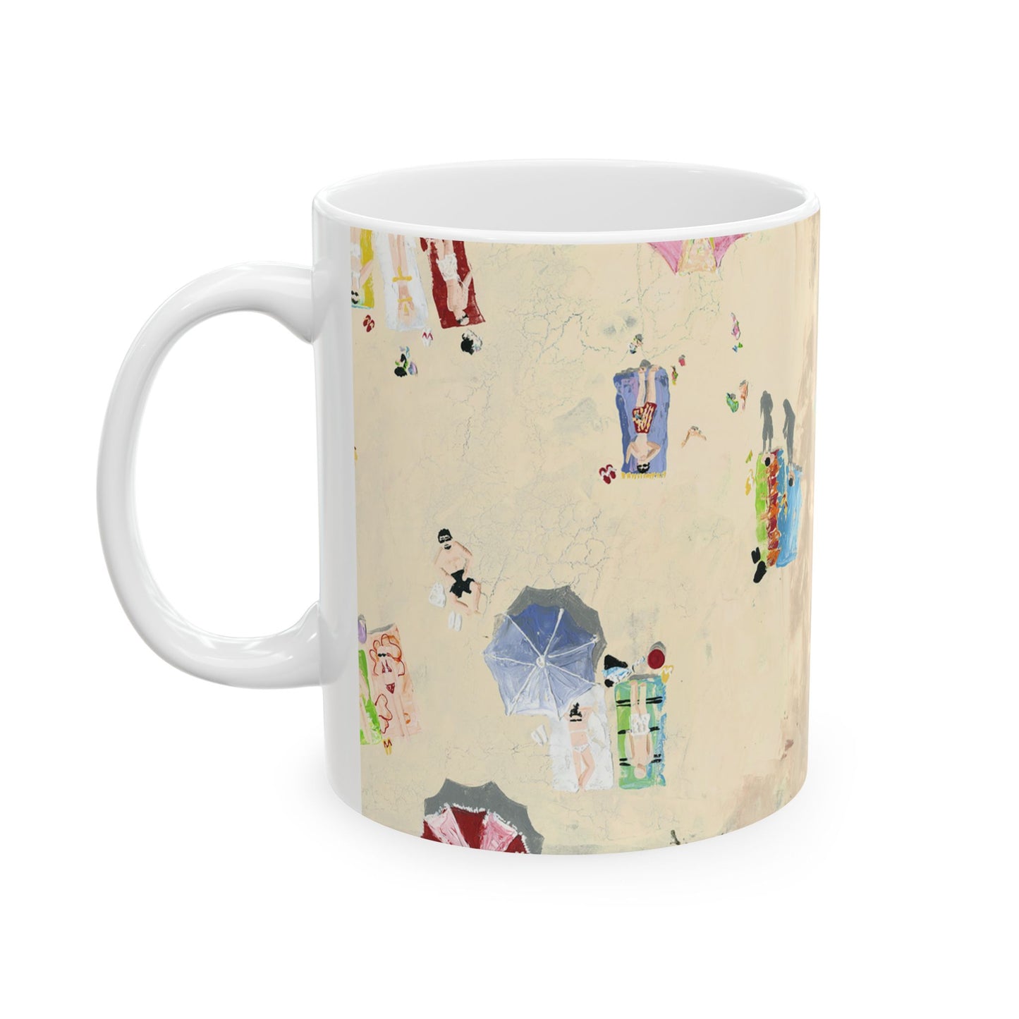 Ariel beach scene of sunbathers, Ceramic Mug by Artist Marie Frederique