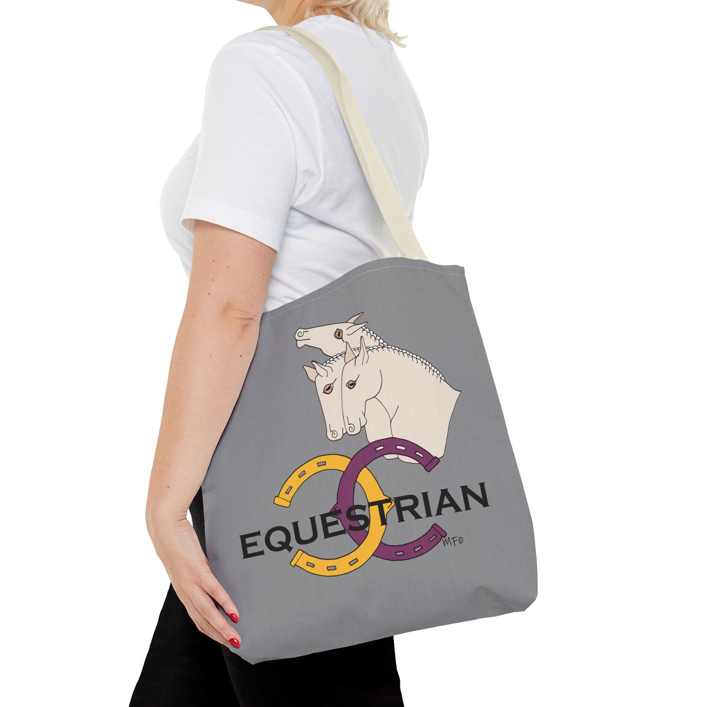 EQUESTRIAN CTS, Grey Tote Bag in 3 sizes and black or beige handles by artist Marie Frederique