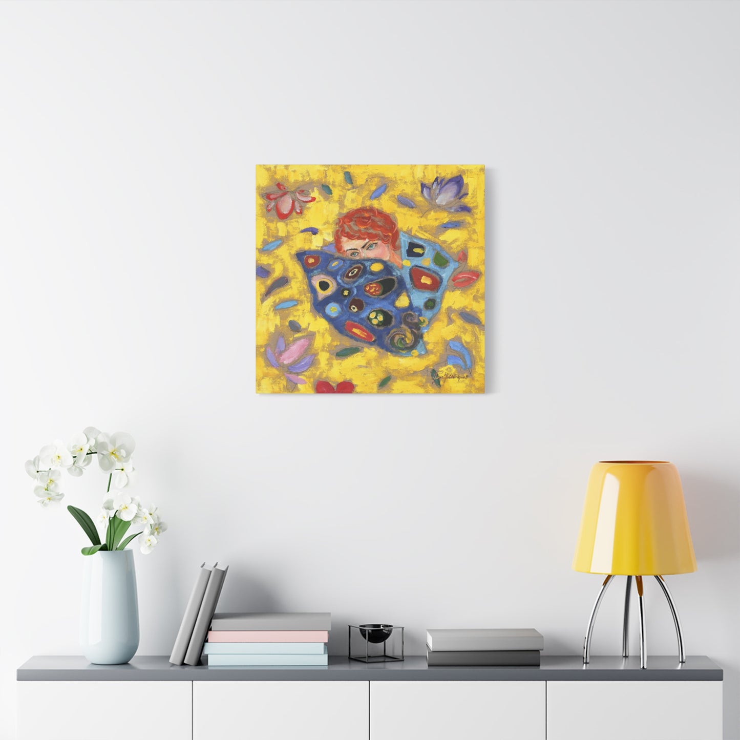 Rose 2 with vibrant yellow and blue Canvas Wall Art by artist Marie Frederique