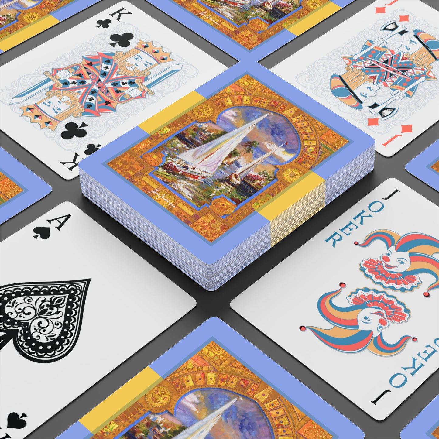 Moroccan Arch with sail boats Bridge/Poker Playing Cards Set - Unique Nautical & Elegant Design by artist Marie Frederique