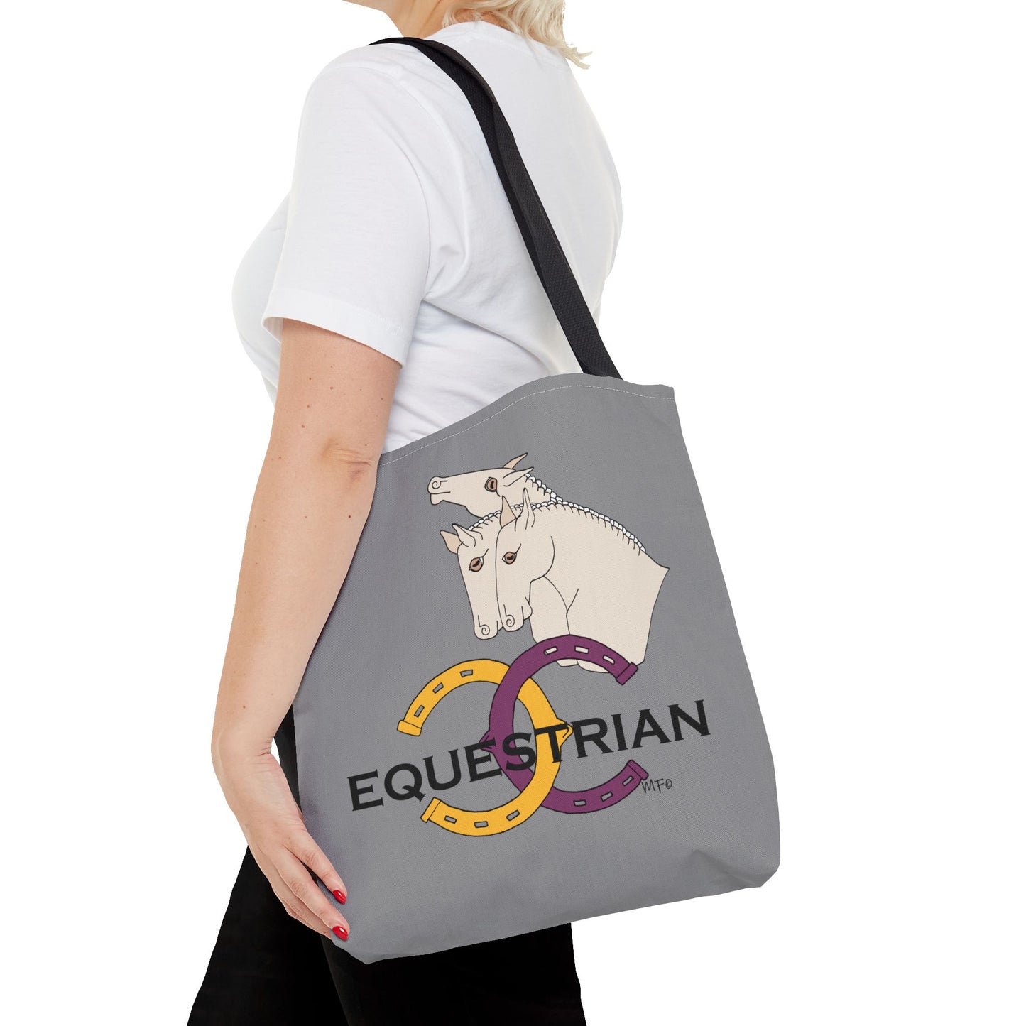 EQUESTRIAN CTS, Grey Tote Bag in 3 sizes and black or beige handles by artist Marie Frederique
