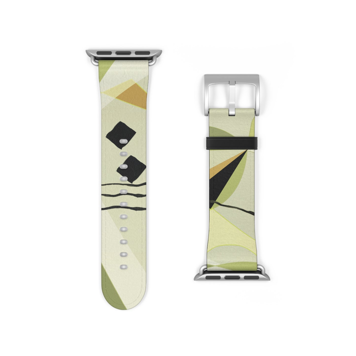 Abstract Series, Fun muted Greens, Putty and Black faux leather Watch Band by artist Marie Frederique