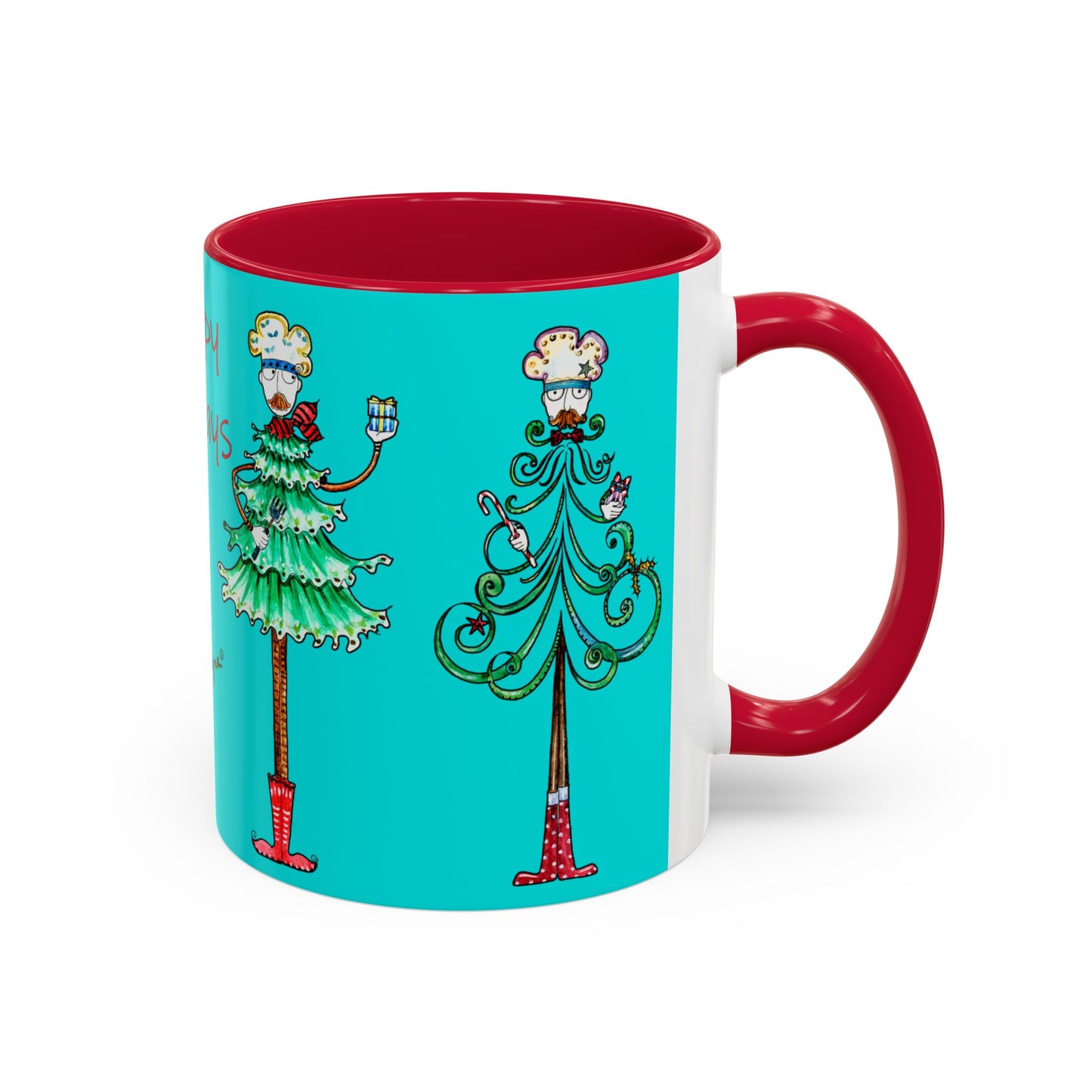 Christmas Trees, Happy Holiday Colorful Mugs by artist Marie Frederique