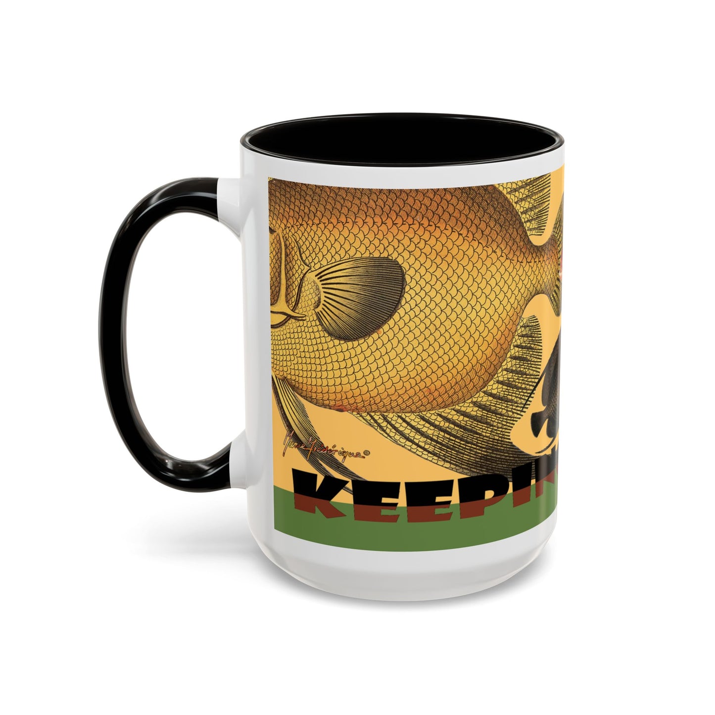 Keeping it Reel, Fish-Themed Mug by artist Marie Frederique
