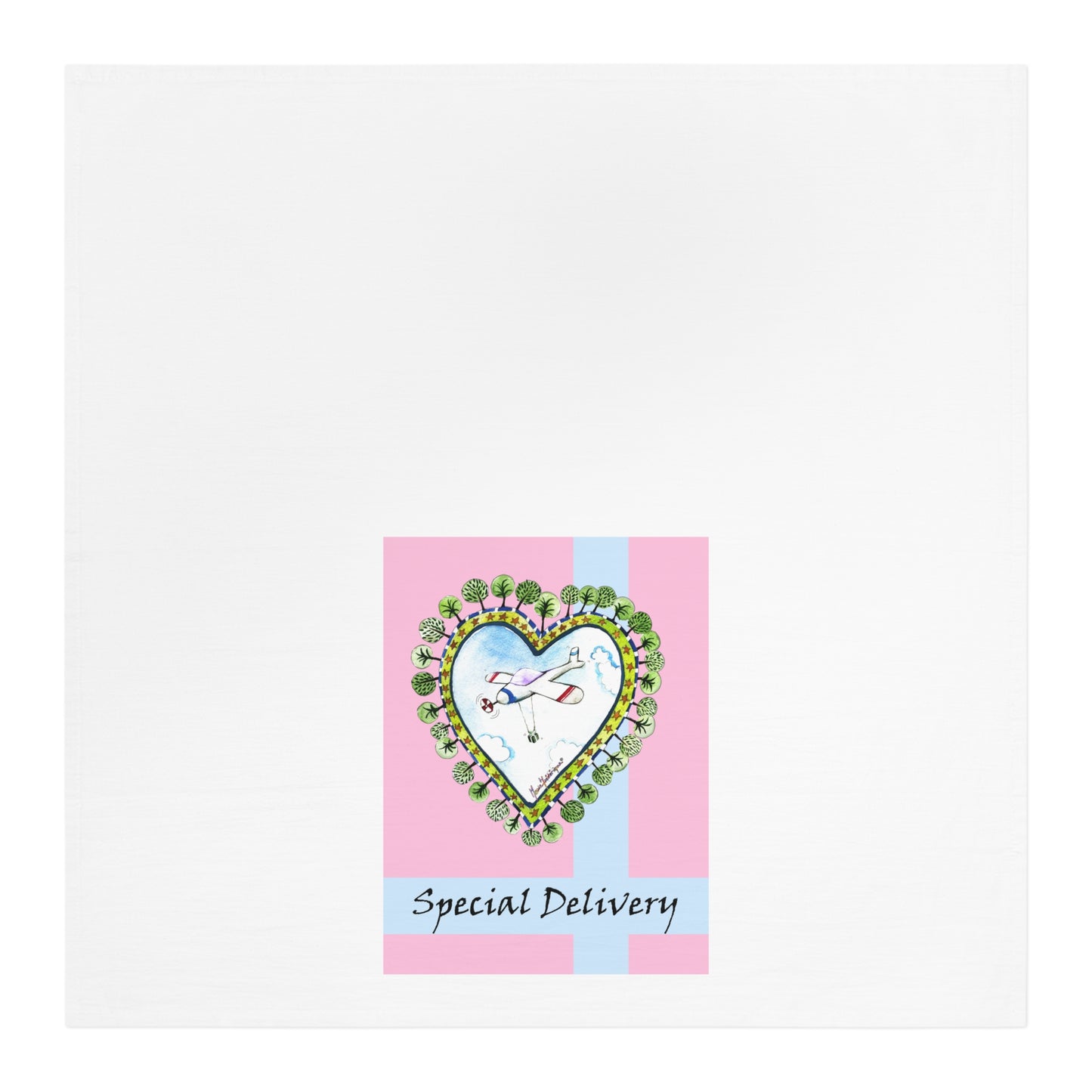 Charming Heart Design Tea Towel - Special Delivery Kitchen Decor by artist Marie Frederique