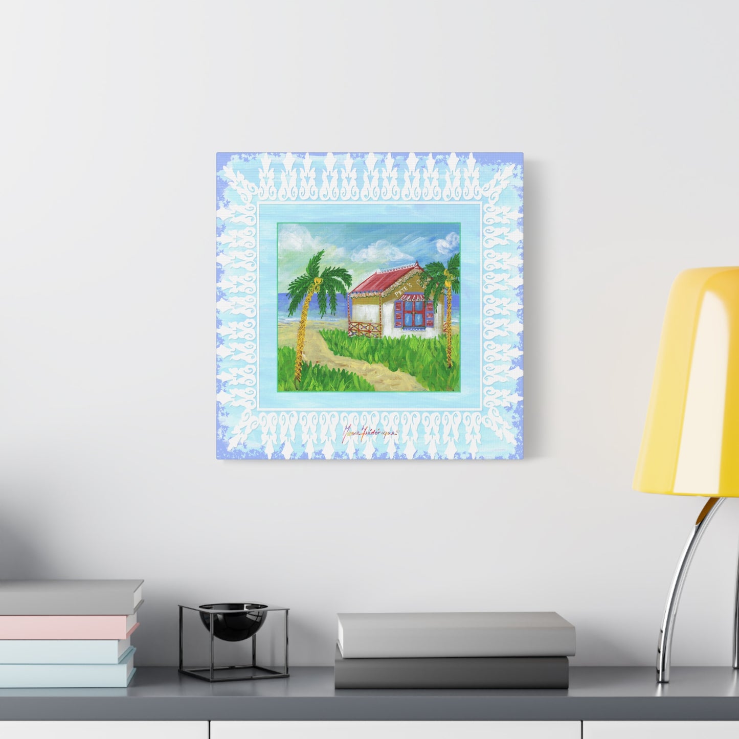 Beach Cabin Canvas — Tropical Cabin Seaside Wall Art by artist Marie Frederique