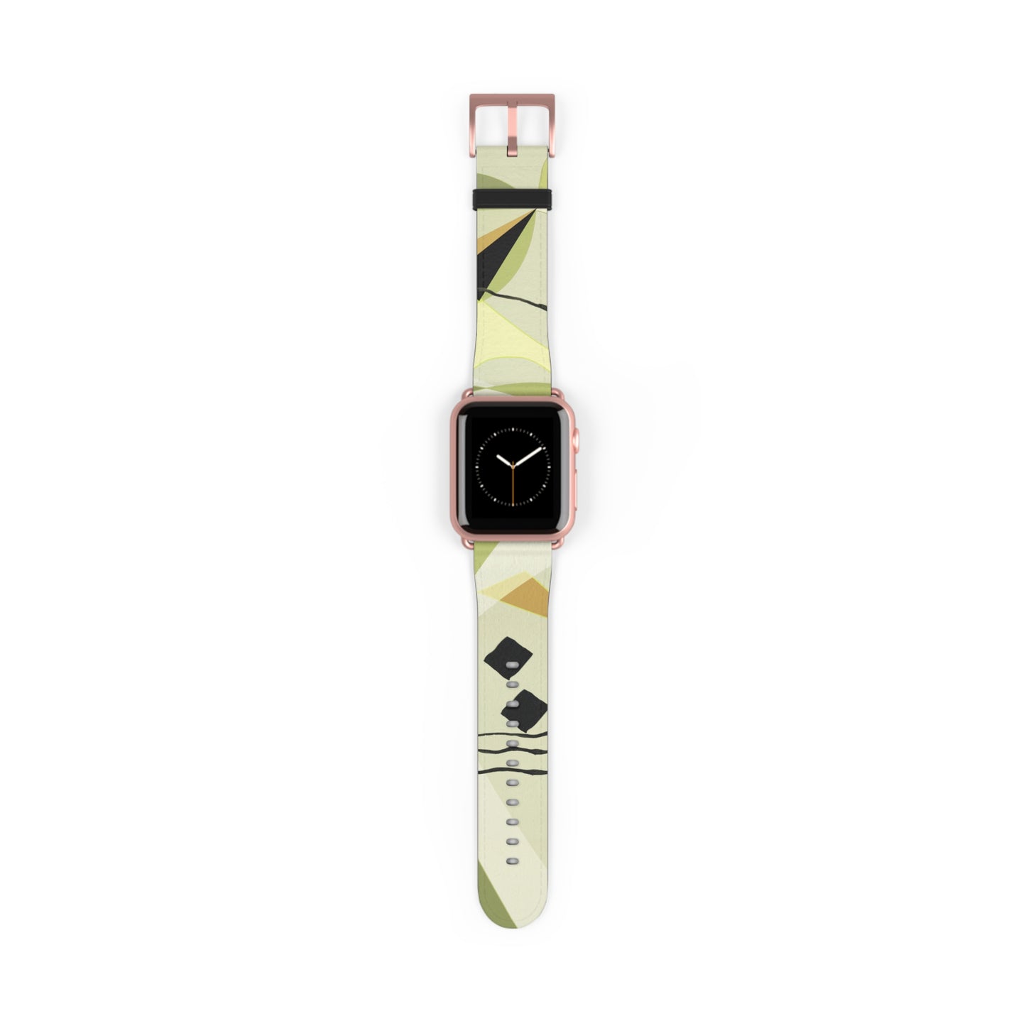 Abstract Series, Fun muted Greens, Putty and Black faux leather Watch Band by artist Marie Frederique
