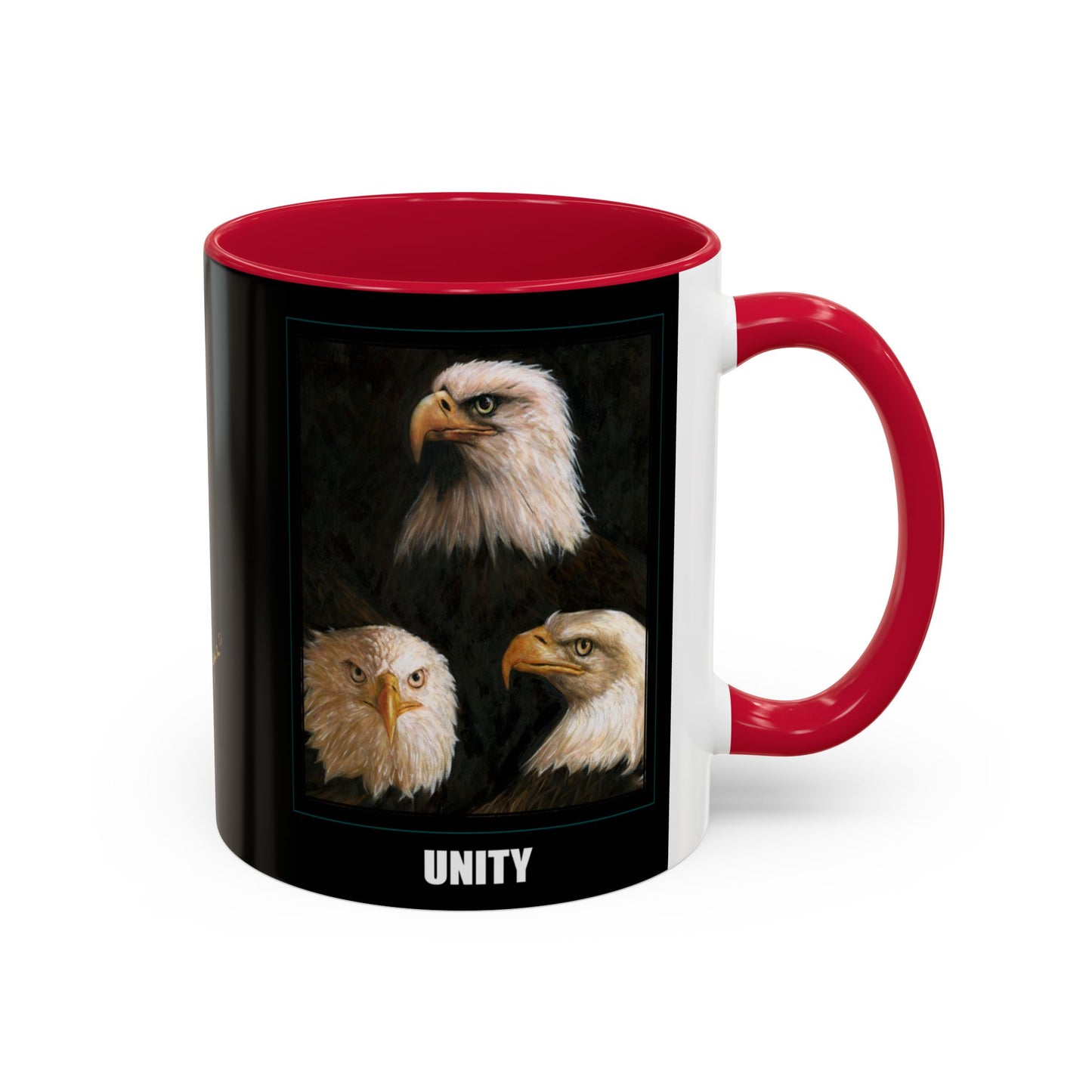 Bald Eagle Heads, Unity, America & Pride - Colorful Mug by artist Marie Frederique