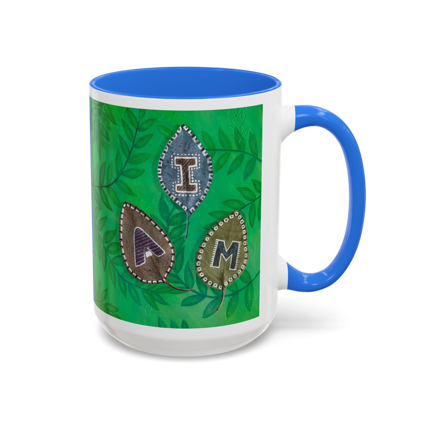I AM - with painted Alphabet Leaves Mug by Artist Marie Frederique