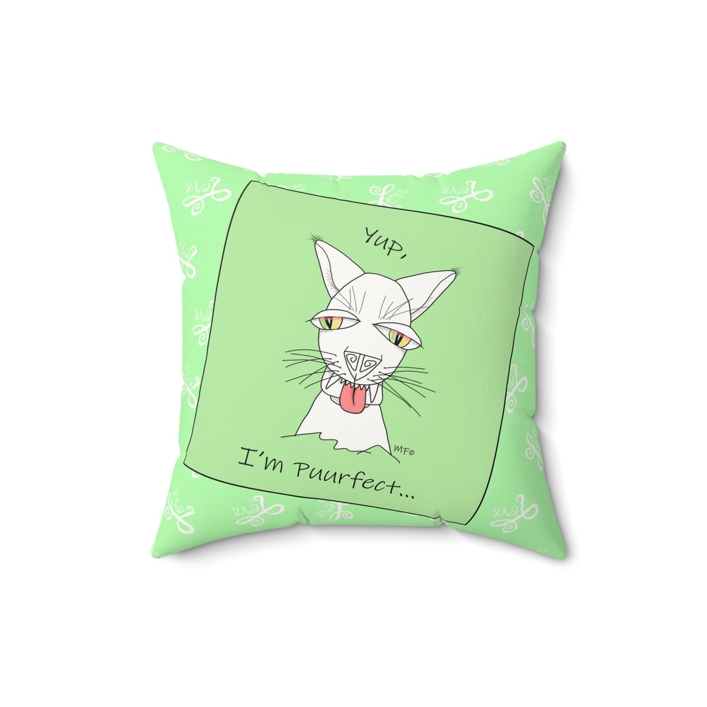 Cute Cat Faux Suede Pillow, Purrfect Home Decor by artist Marie Frederique