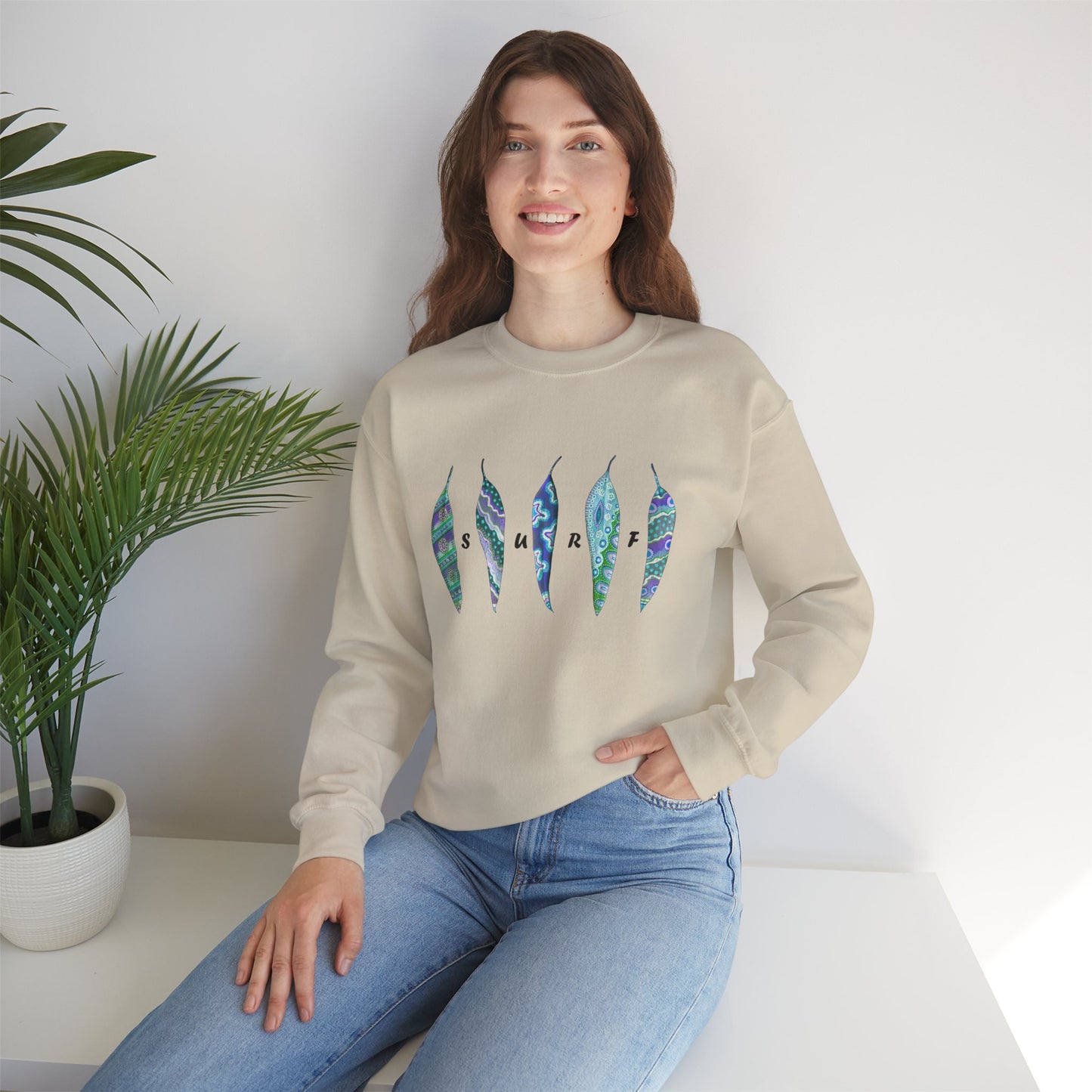 SURF painted leaves - Unisex Heavy Blend™ Crewneck Sweatshirt by artist Marie Frederique