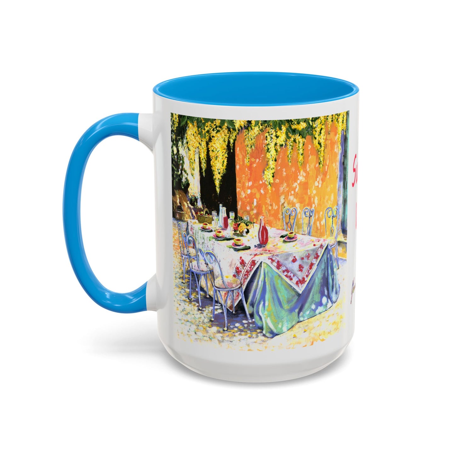 Summer Vibes, Summer pation lunch table - Colorful Mug by artist Marie Frederique