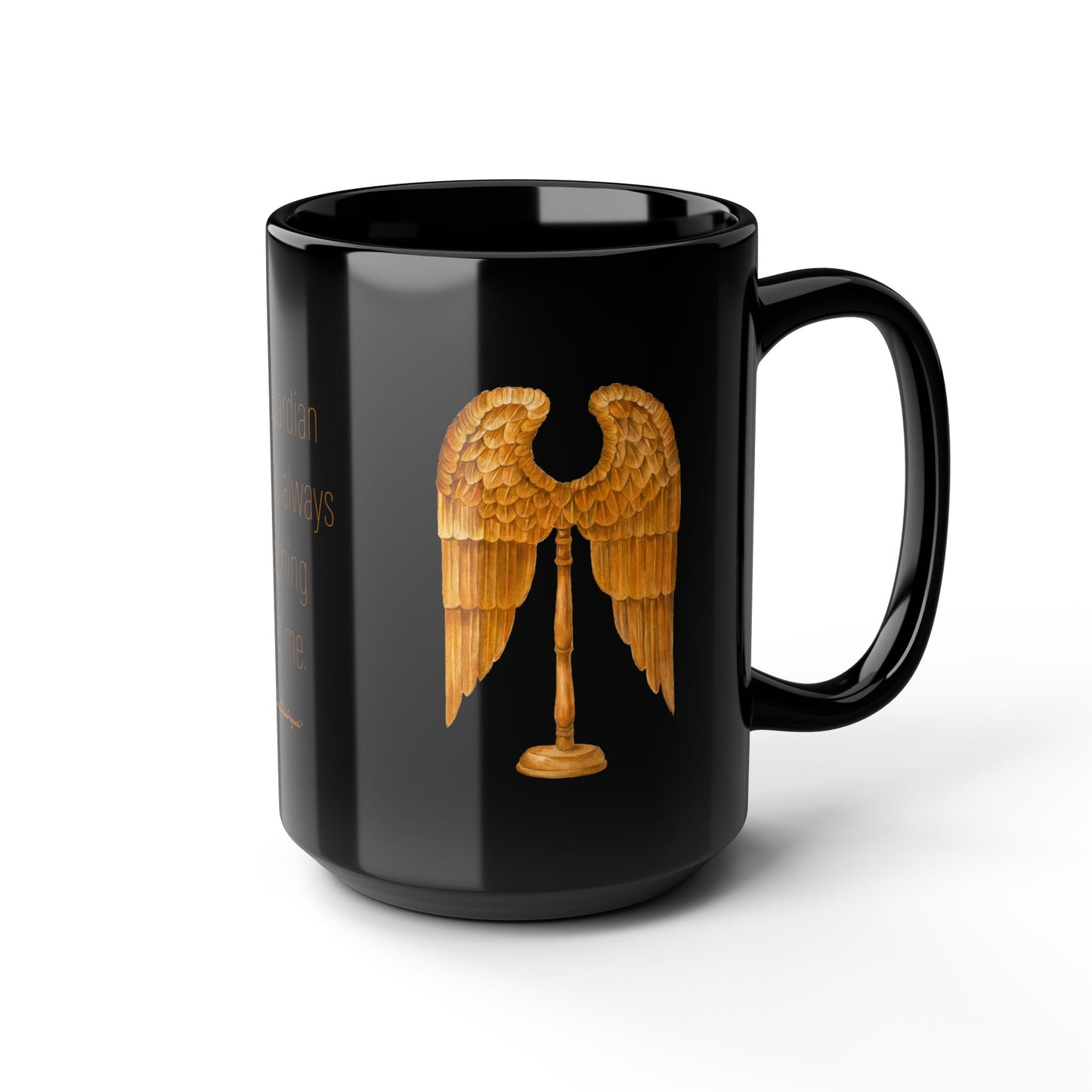 Guardian Angel - Gold wings on Black Mug by artist Marie Frederique
