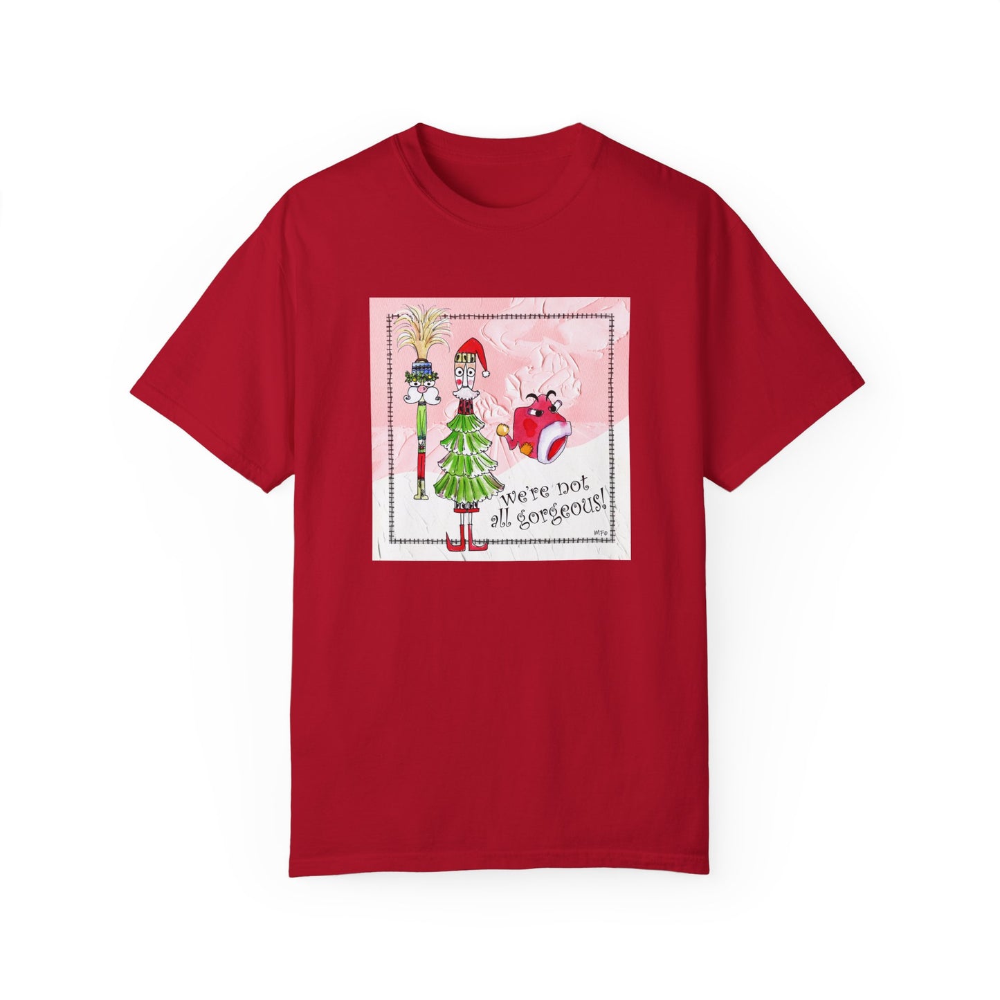Christmas, We're not all gorgeous! Cotton Unisex T-shirt by artist Marie Frederique